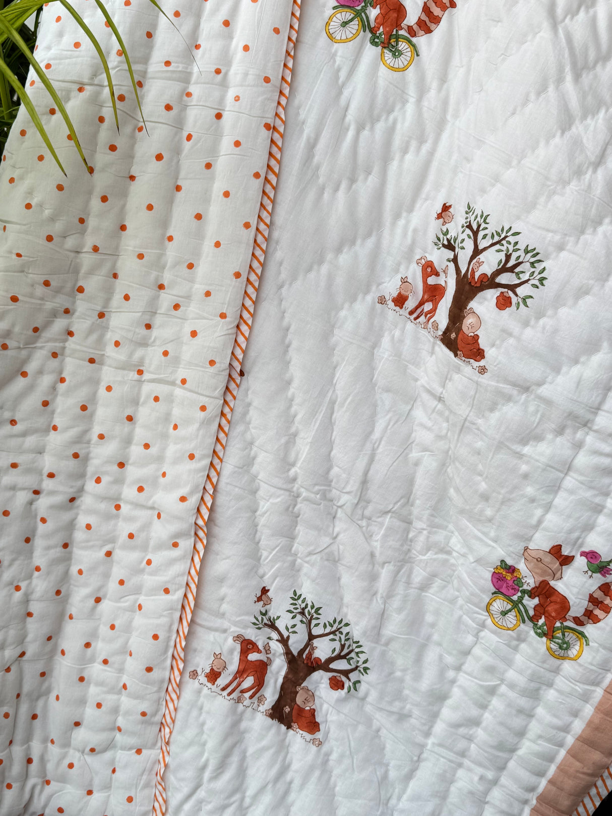 Fox on Bike Kids Quilt Blockprint