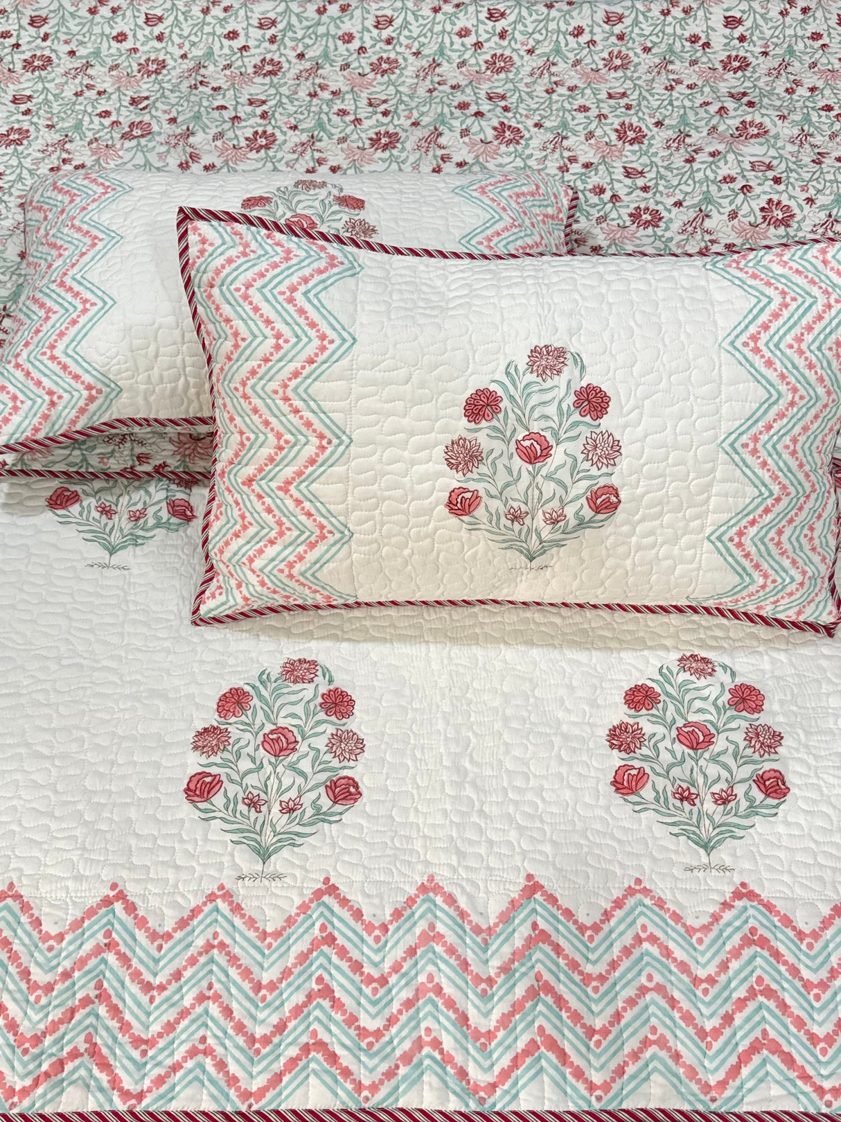 KING Size Quilted Blockprint REVERSIBLE Mulmul Bedcover (108*108 inches)