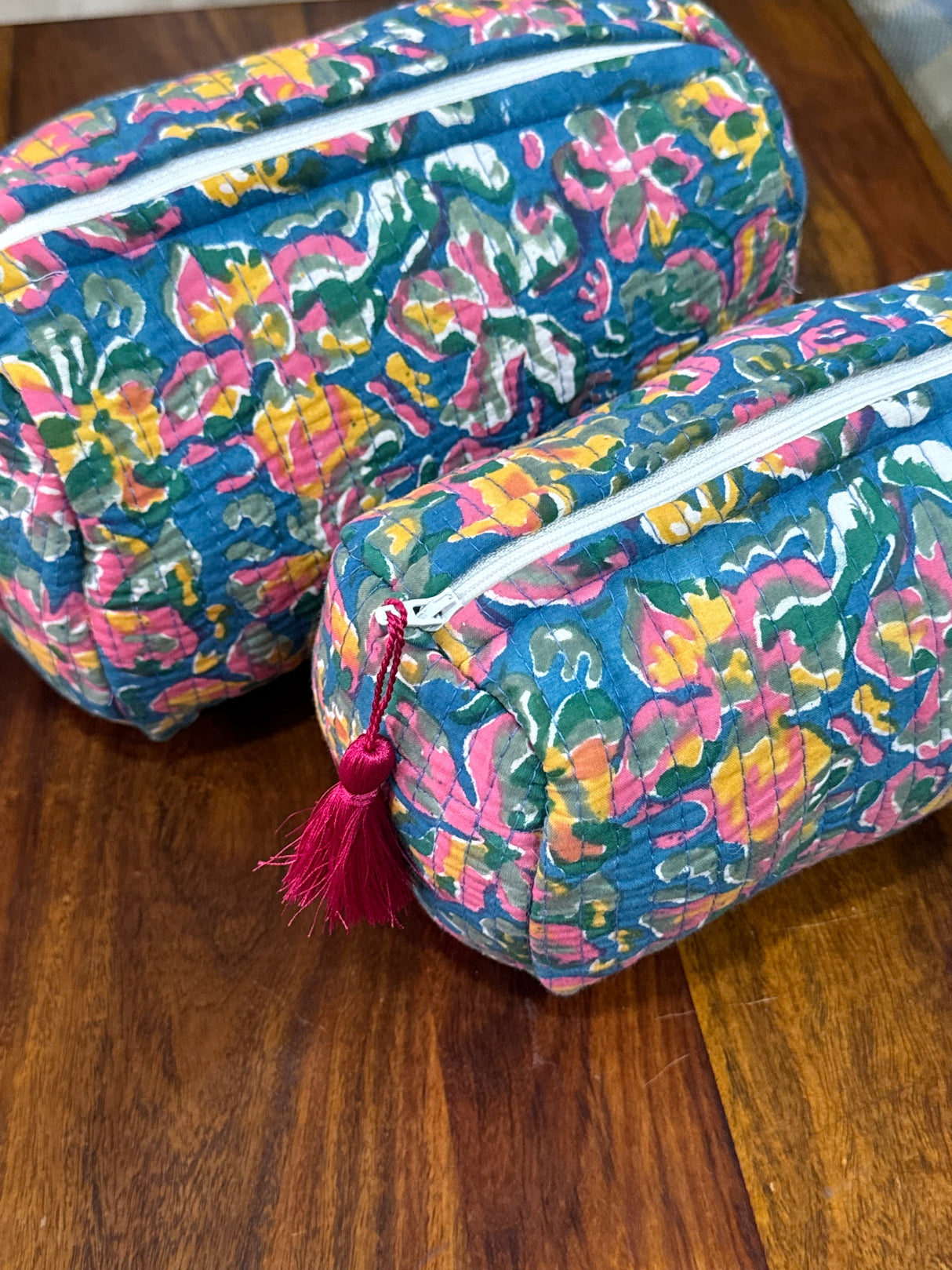 Blue Floral Set of 2 Pouches (medium and small)