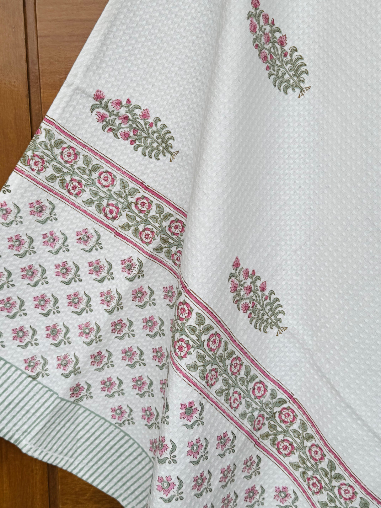 Royal Pink Floral Blockprint Cotton Towel – Waffle Weave