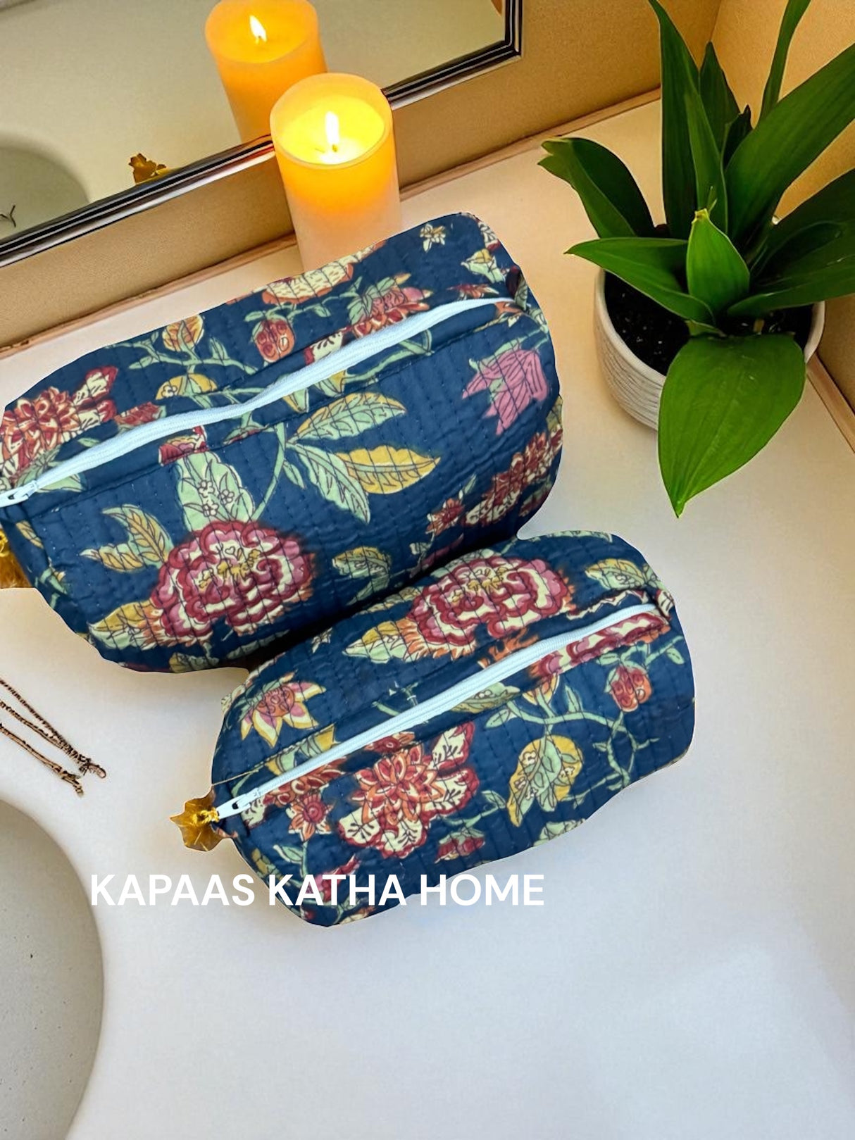 Fancy Blue Set of 2 Pouches (medium and small)