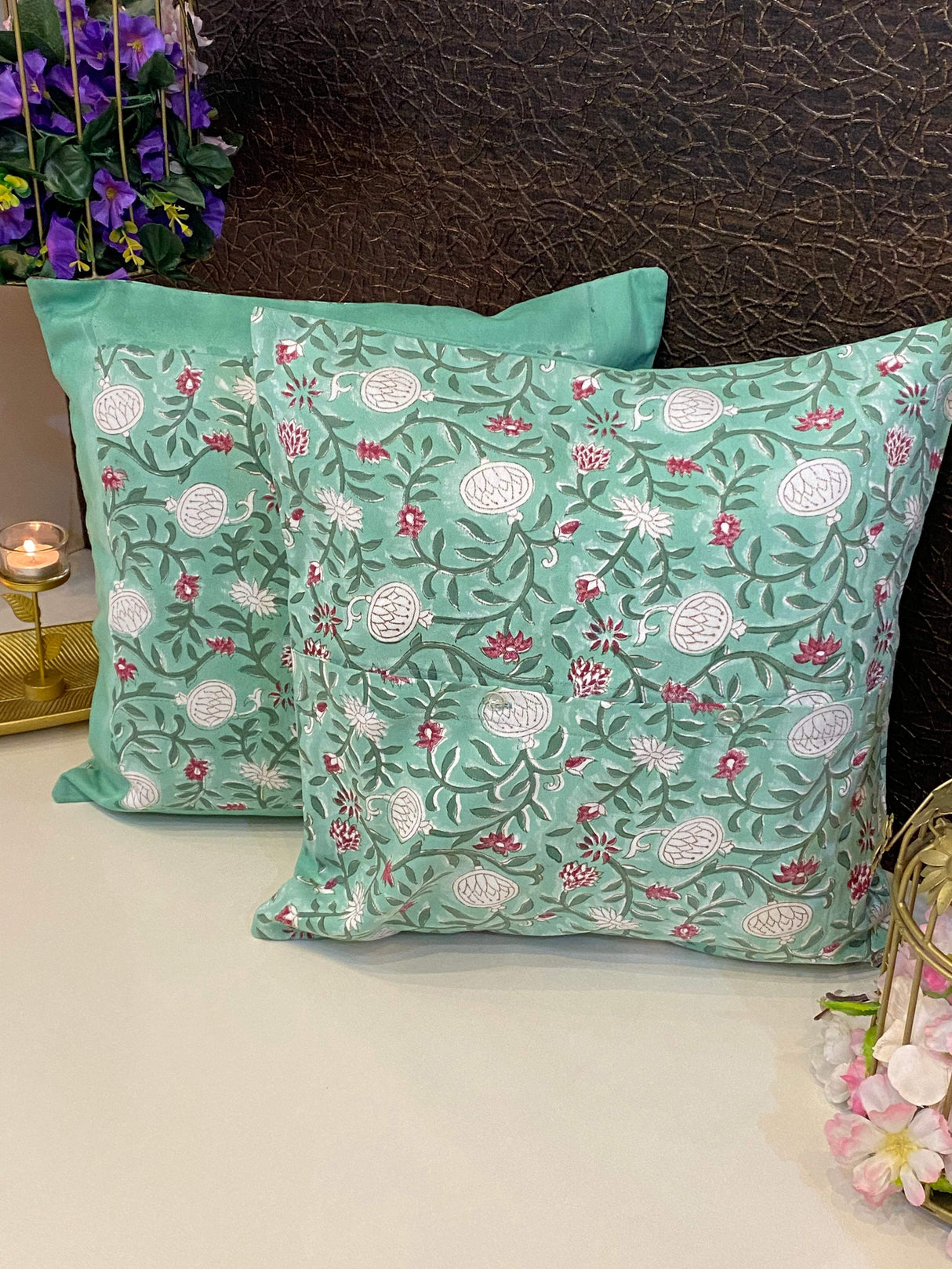 Pair of Handblock Printed Cushion Covers- 16*16 inches