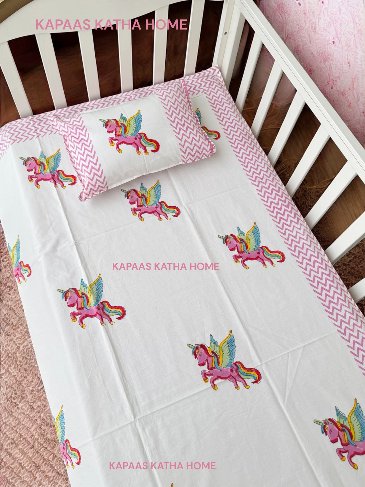 Unicorn Blockprint Cot/Crib Sheet (60-40 inches)