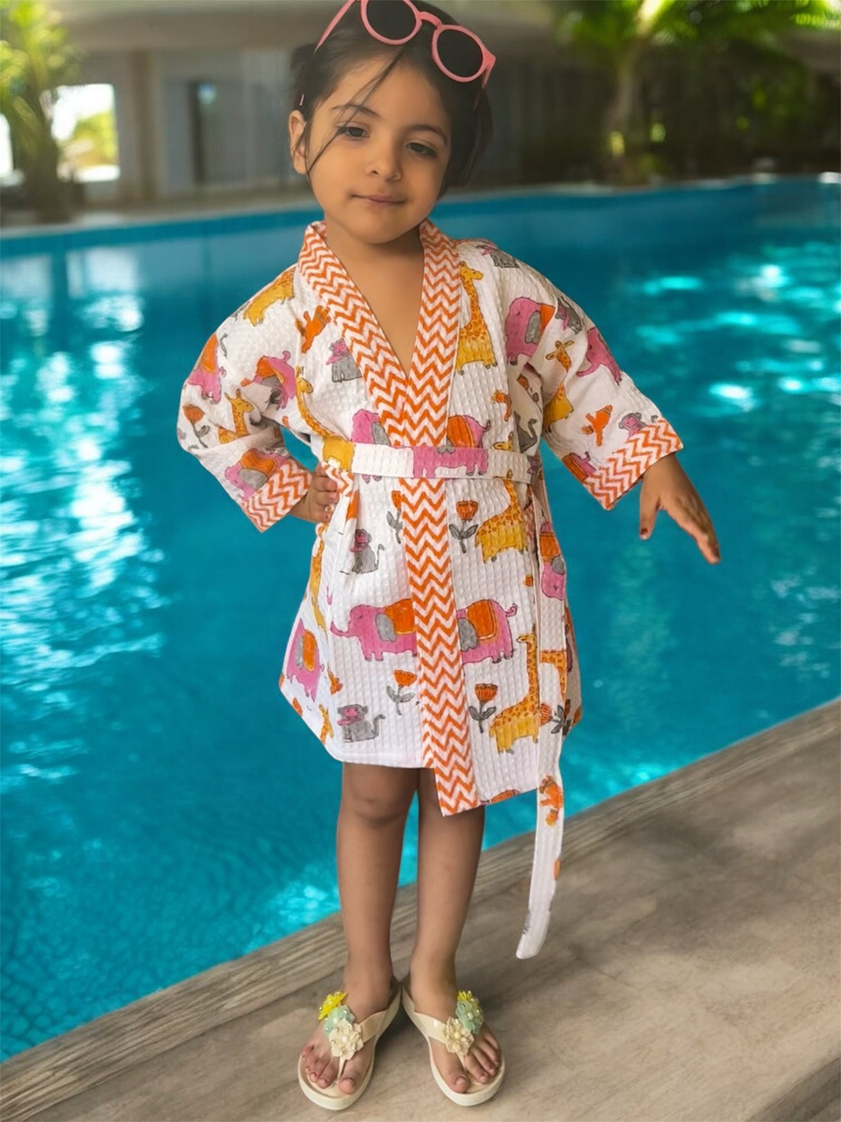 Jungle Kids Bathrobe-Cotton Waffle Blockprint