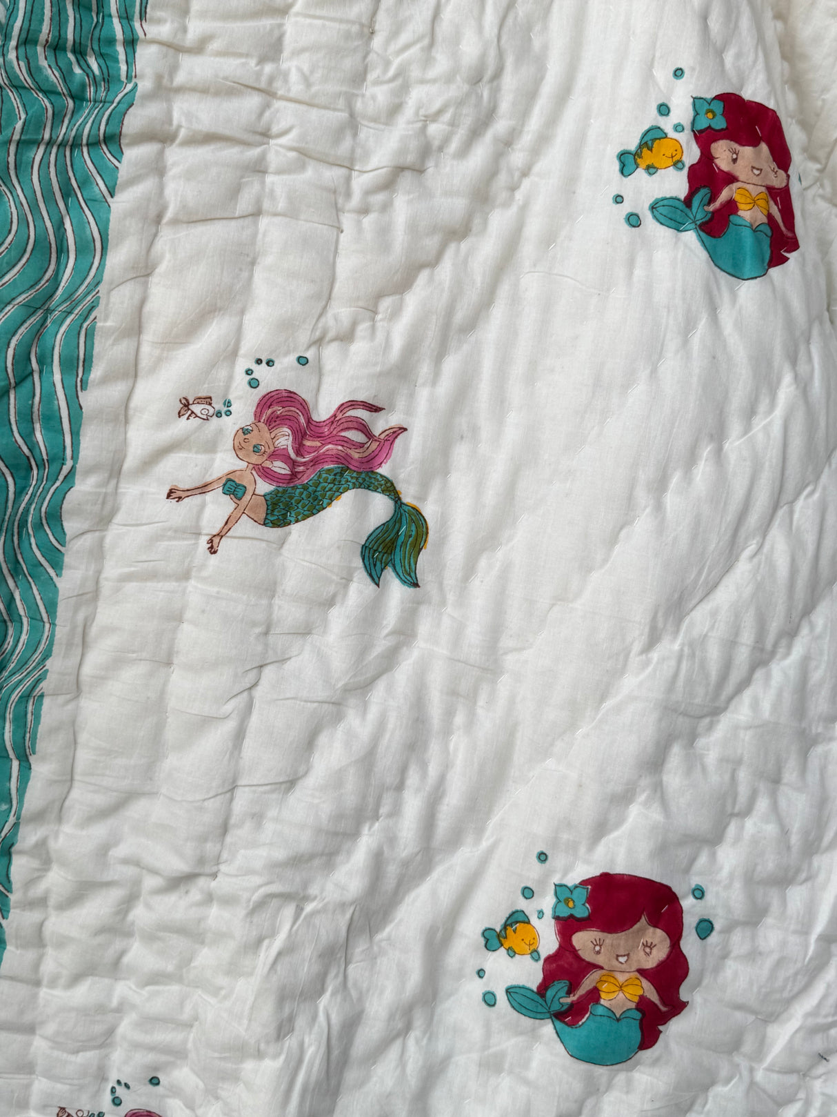 Mermaids Blockprint Kids Quilt
