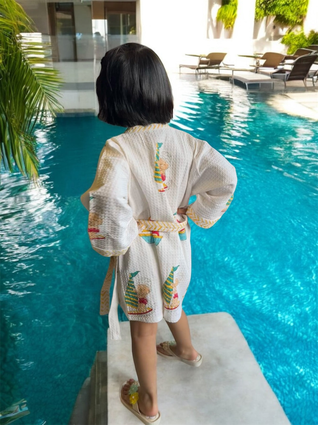 Beach Theme Kids Bathrobe-Cotton Waffle Blockprint