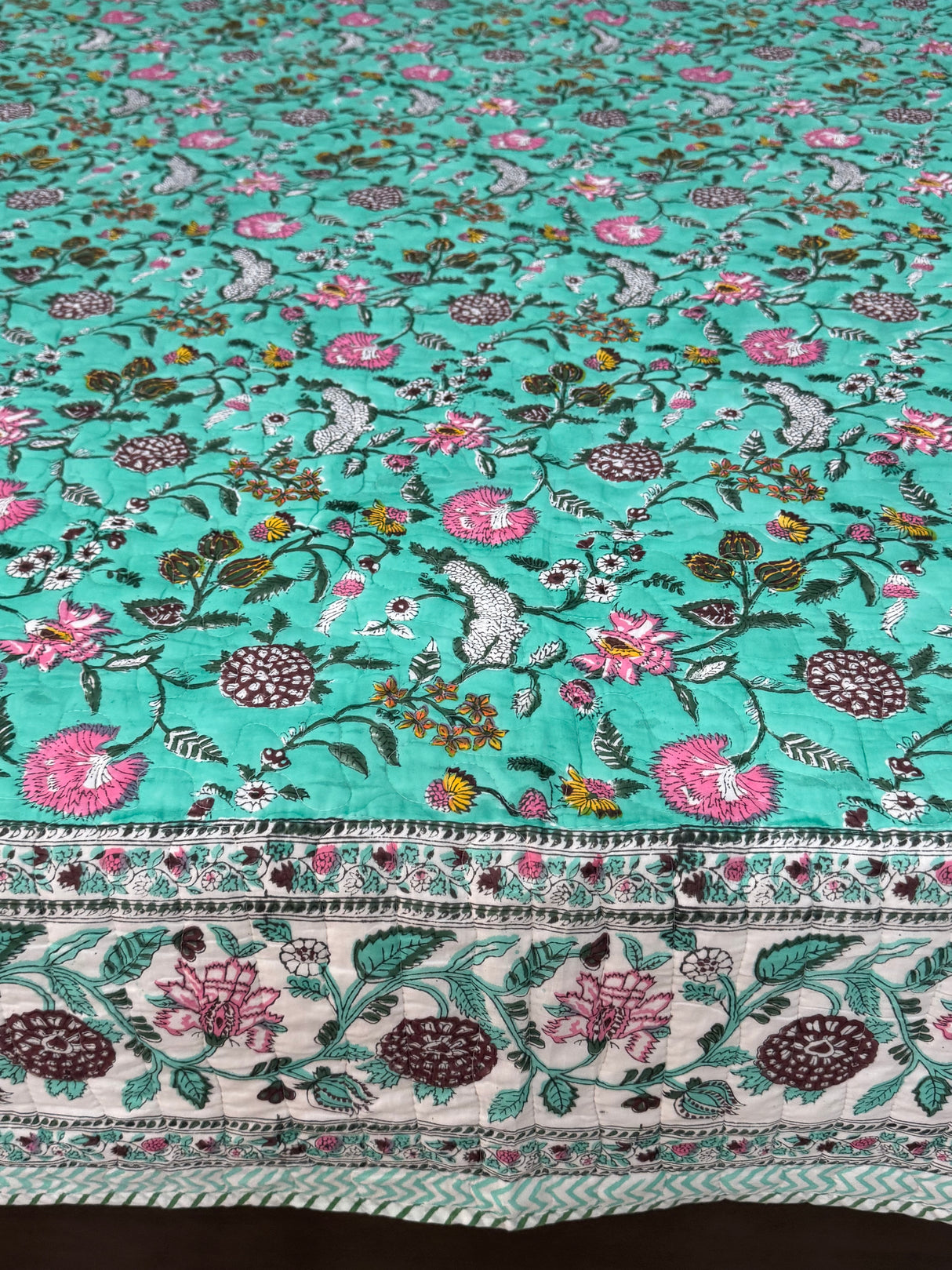 KING Size Quilted Blockprint REVERSIBLE Mulmul Bedcover (108*108 inches)