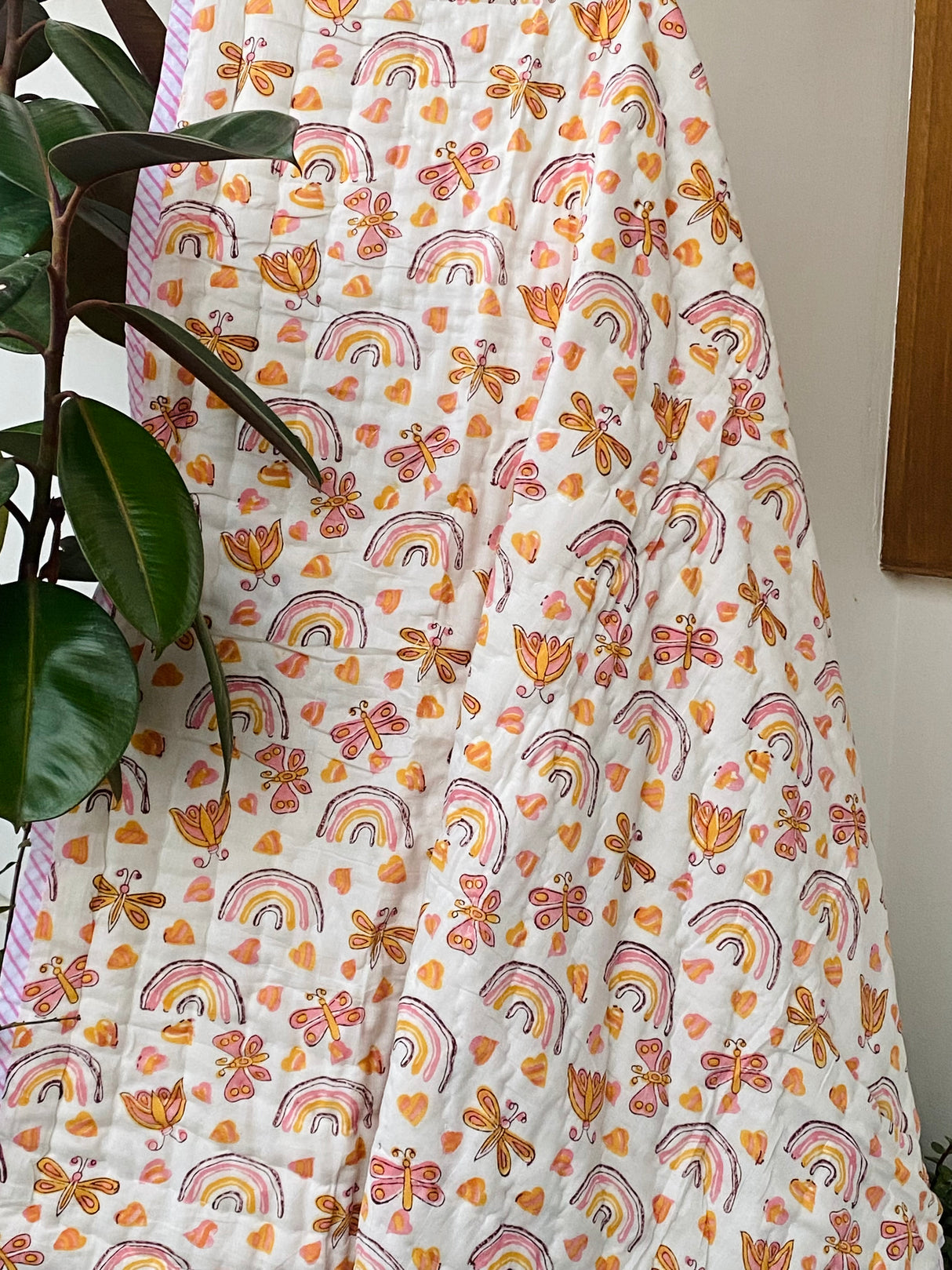 Rainbow Butterfly Blockprint Kids Quilt