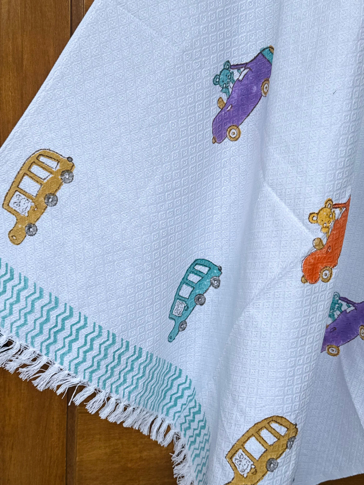 Cute Cars Blockprint Kids Towel – Cotton Jacquard Weave