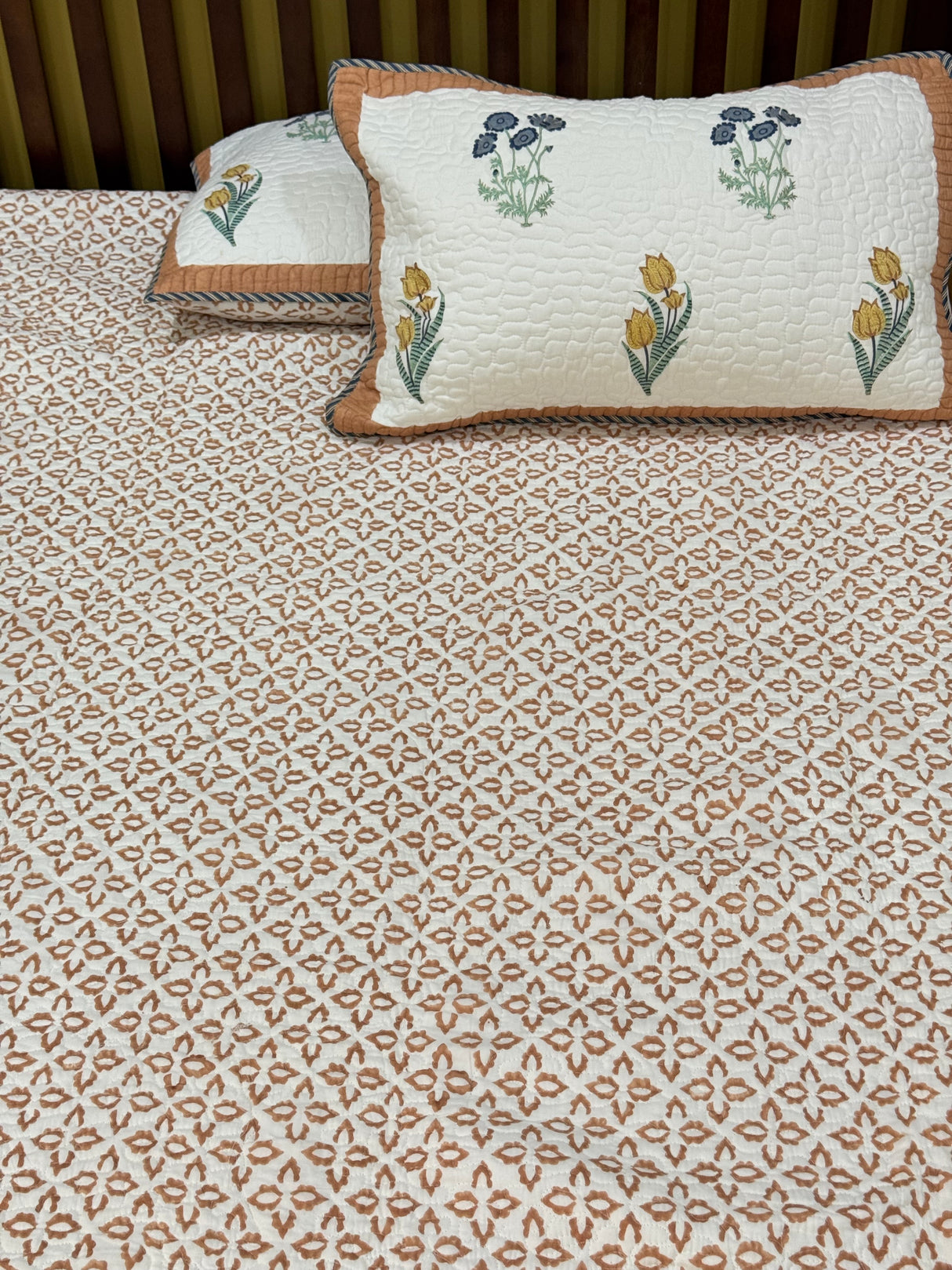 KING Size Quilted Blockprint REVERSIBLE Mulmul Bedcover (108*108 inches)