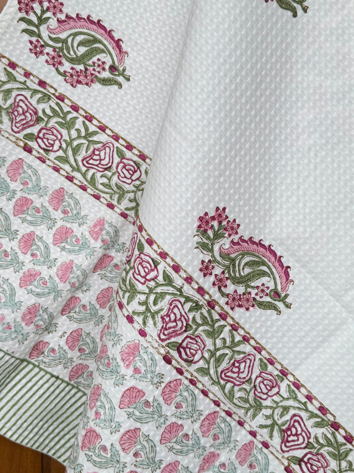 Beautiful Pink Blockprint Cotton Towel – Waffle Weave