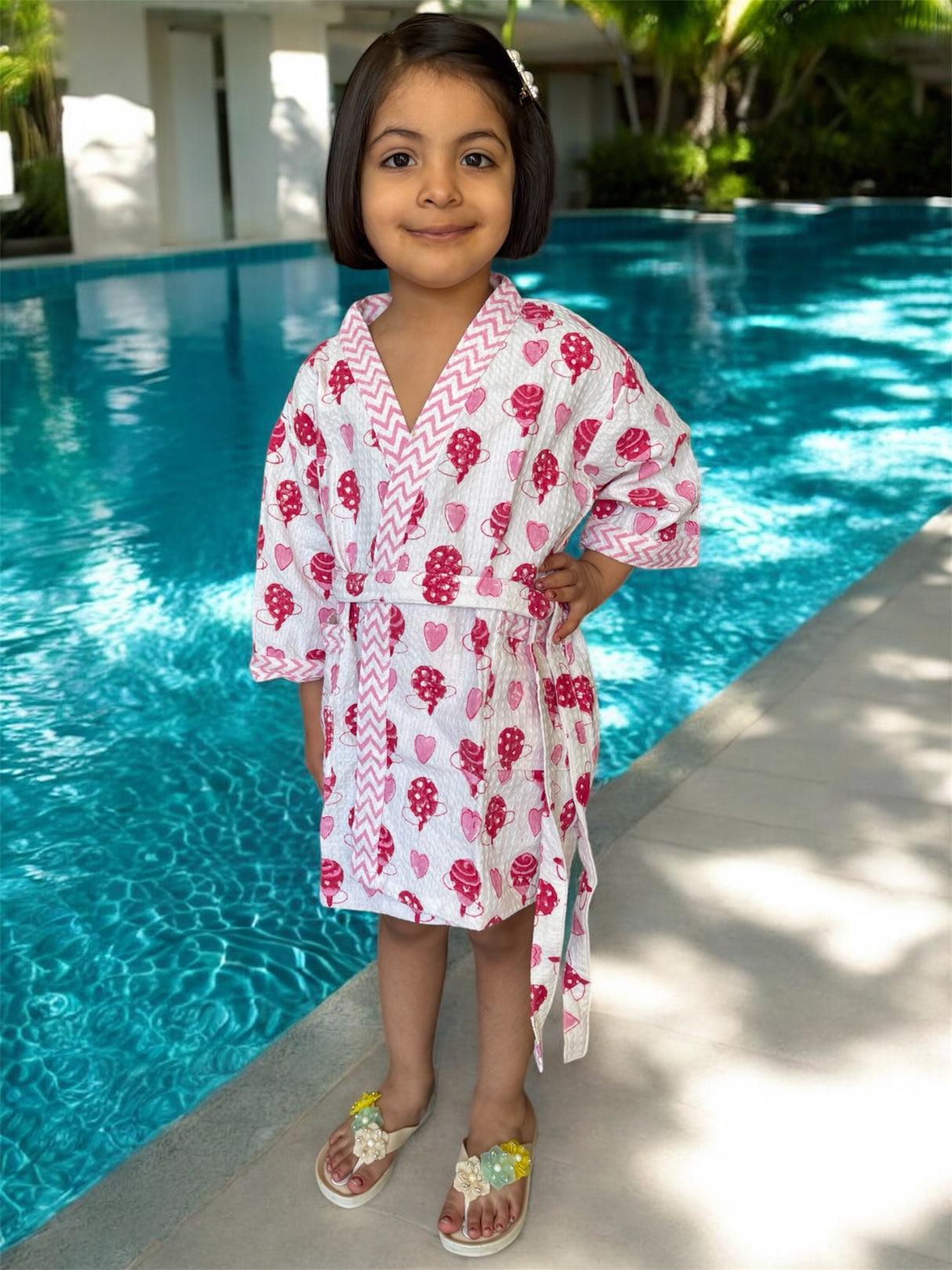 Kids Bathrobe-Cotton Waffle Blockprint