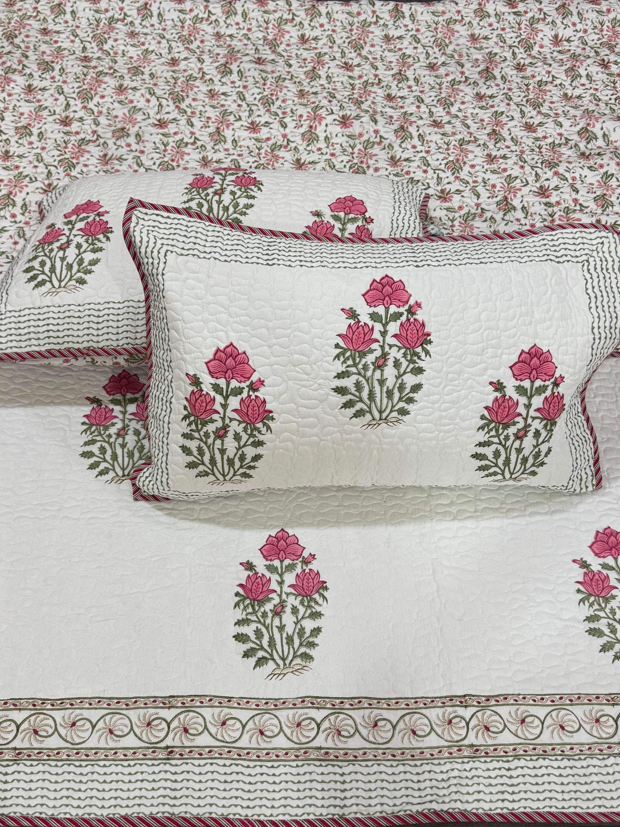 KING Size Quilted Blockprint REVERSIBLE Mulmul Bedcover (108*108 inches)