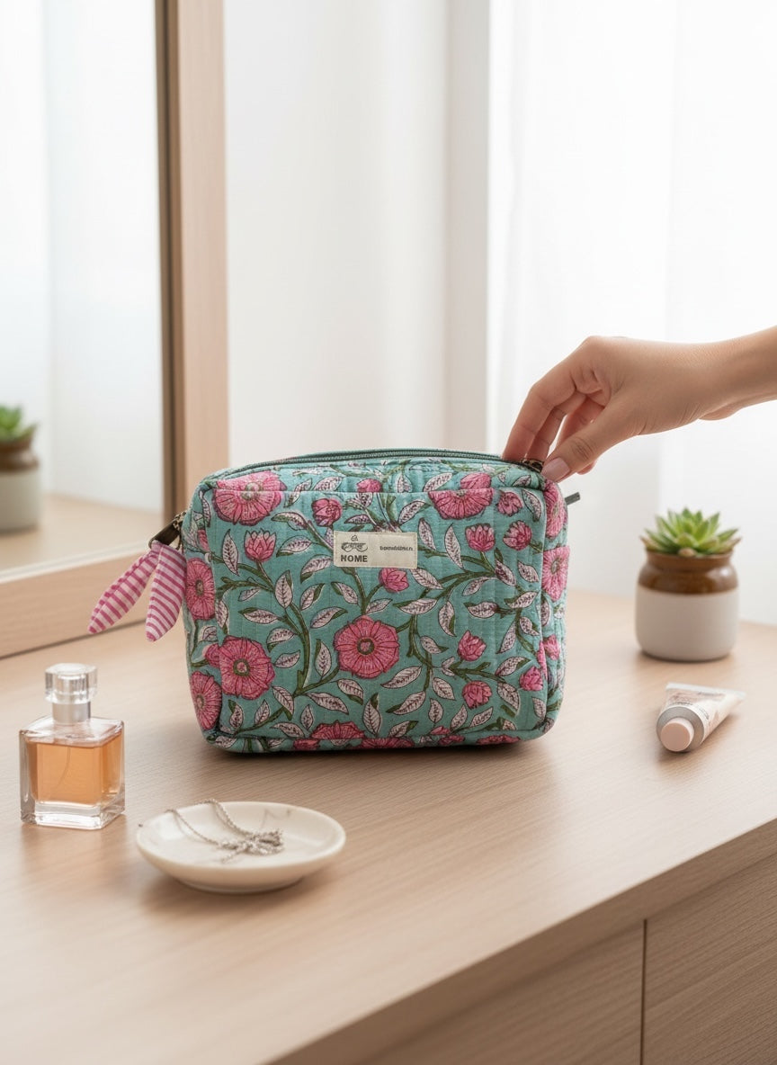 Royal Hand-Block Cotton Quilted Utility Pouch