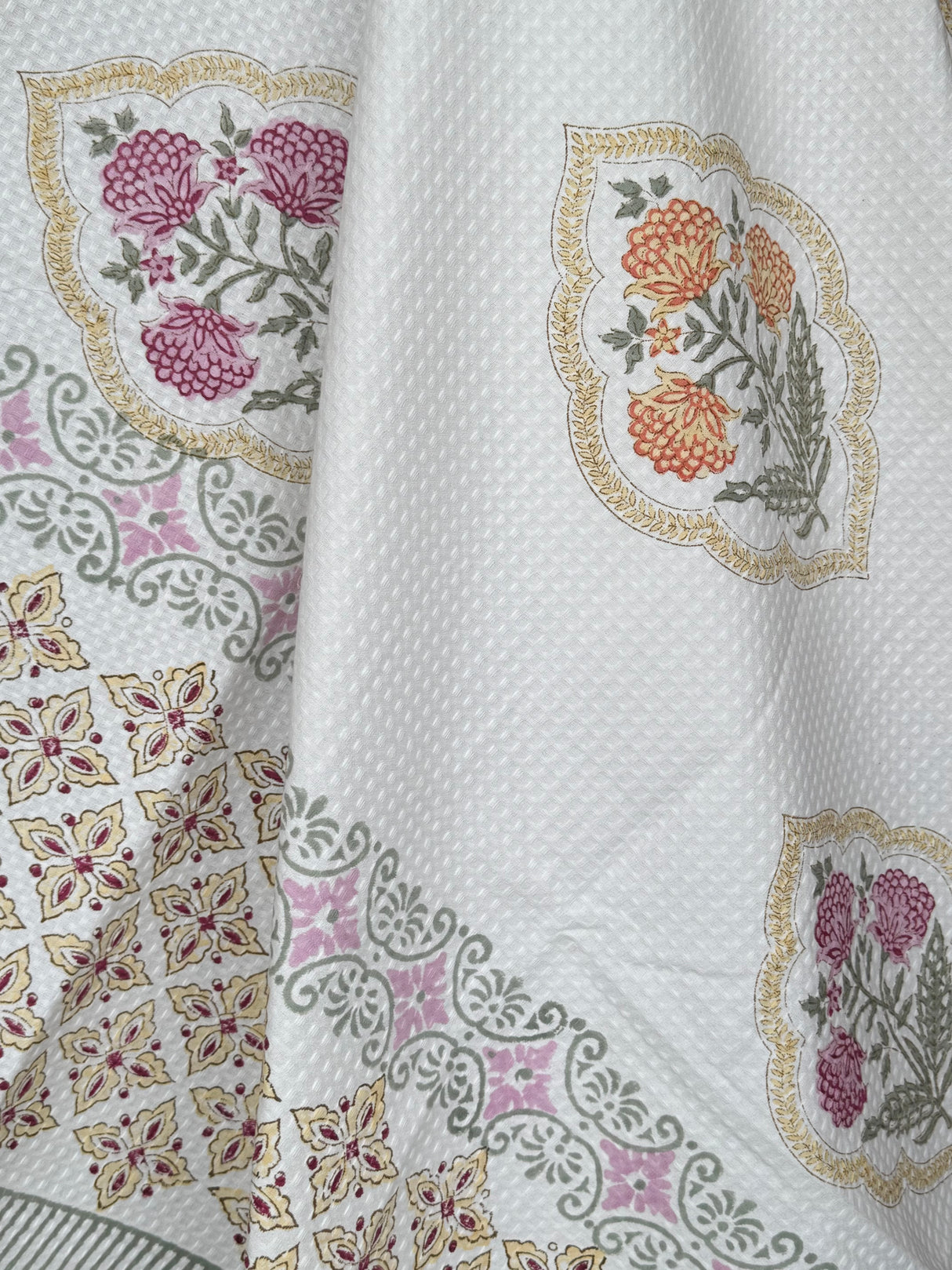 Classy Floral Blockprint Cotton Towel – Waffle Weave