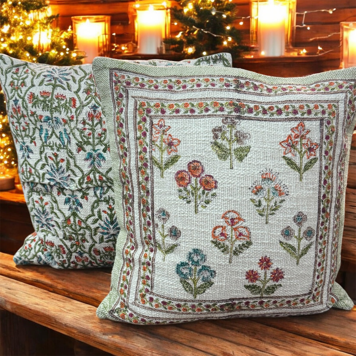 Pair of Handblock Printed Cushion Covers- 16*16 inches