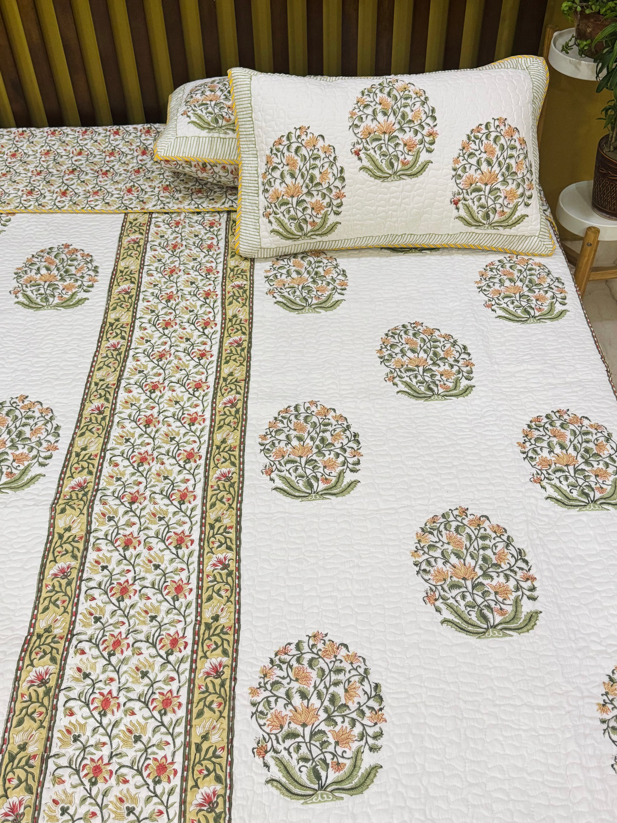 Double Size Quilted Blockprint REVERSIBLE Mulmul Bedcover (90*108 inches)