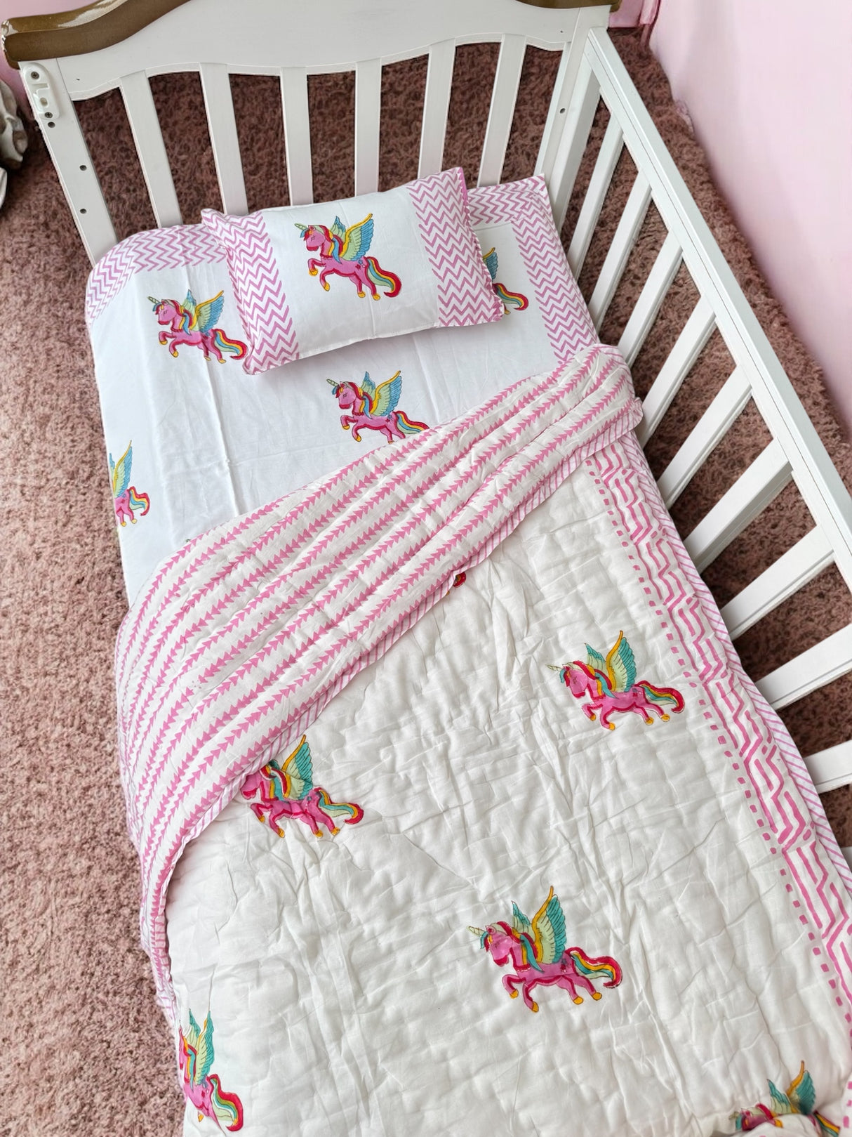 Unicorn- Baby Cot Bedding (cot sheet, quilt, pillowcase)
