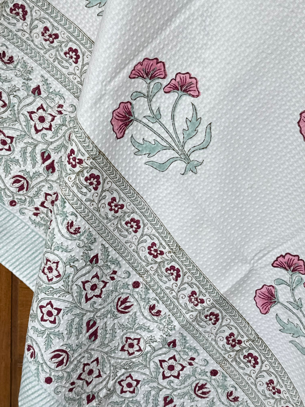 Fancy Floral Blockprint Cotton Towel – Waffle Weave