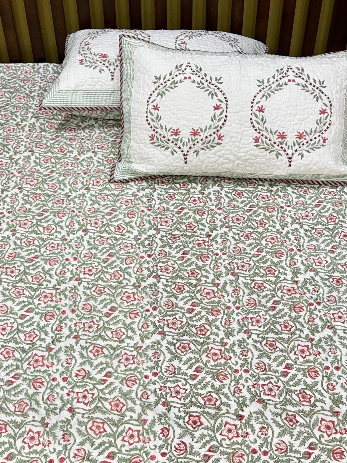 KING Size Quilted Blockprint REVERSIBLE Mulmul Bedcover (108*108 inches)