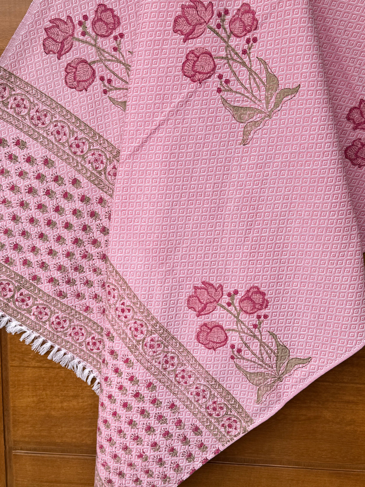 Pretty Pink Blockprint Soft Cotton Towel– Cotton Jacquard Weave