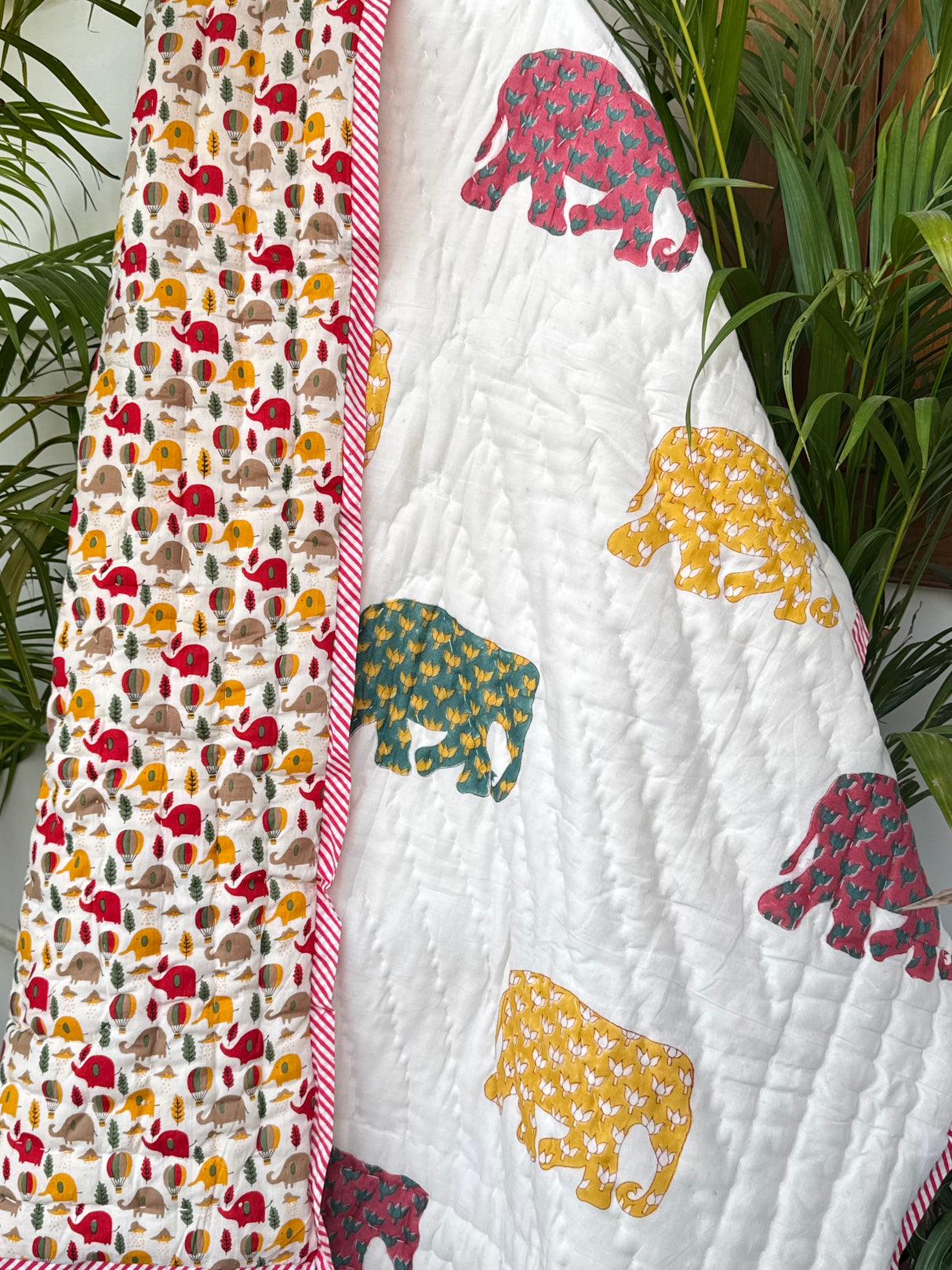 Elephant Blockprint Kids Quilt