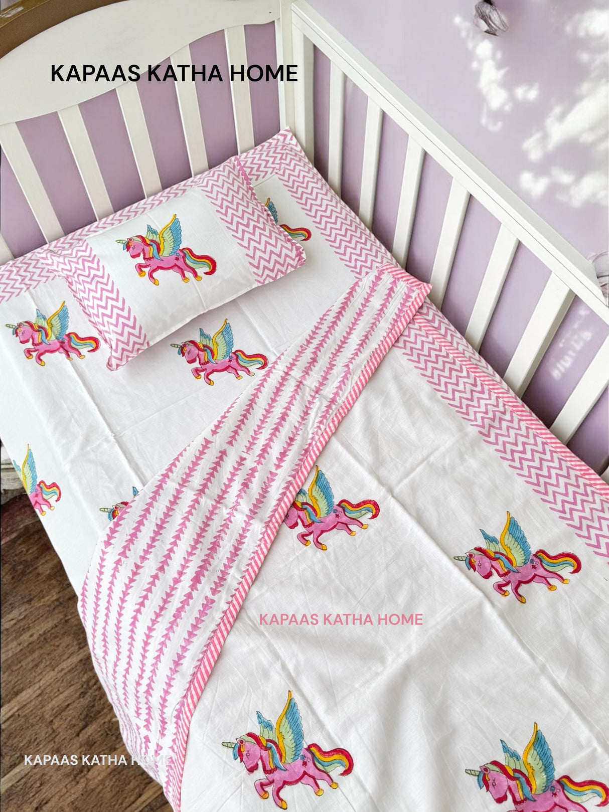 Unicorn- Baby Cot Bedding (cot sheet, dohar, pillowcase)