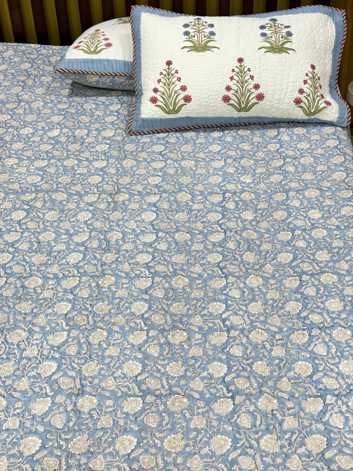 KING Size Quilted Blockprint REVERSIBLE Mulmul Bedcover (108*108 inches)