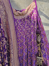 Gorgeous Purple Pure Banarsi Georgette Bandhani Lehenga with Dupatta