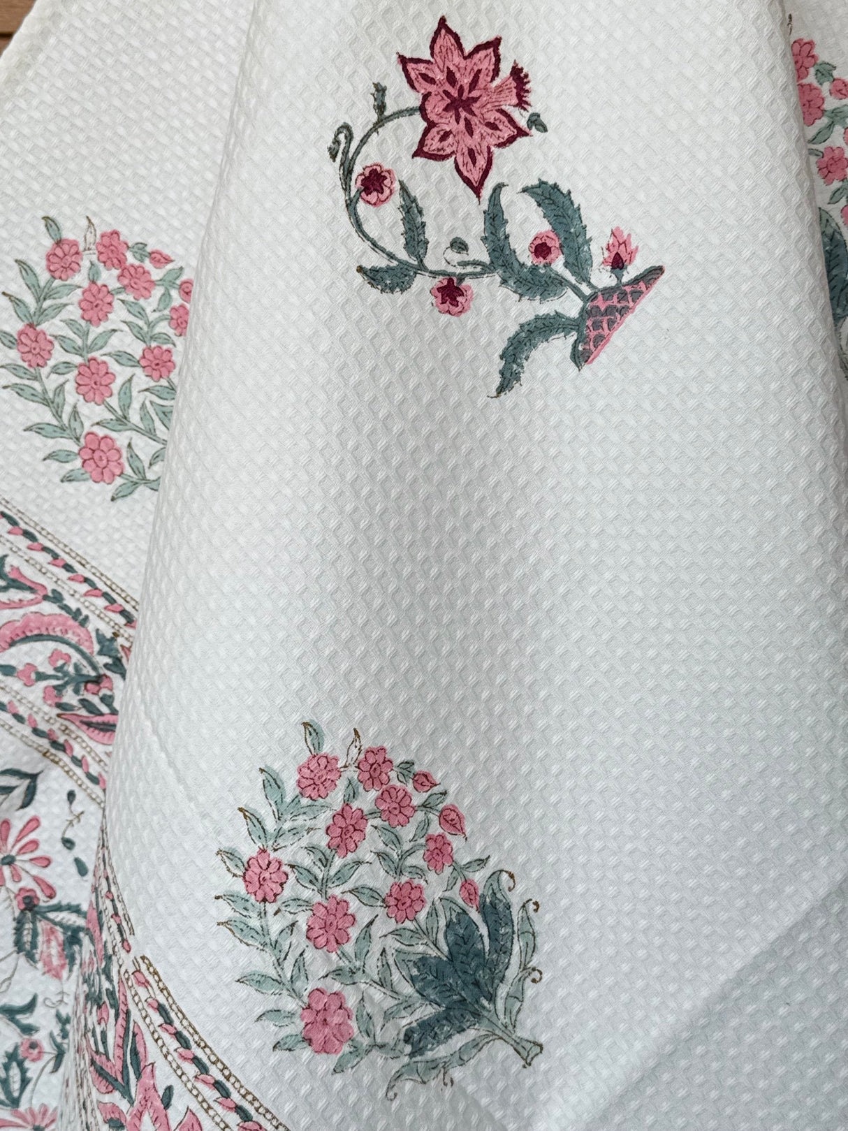Stylish Floral Blockprint Cotton Towel – Waffle Weave
