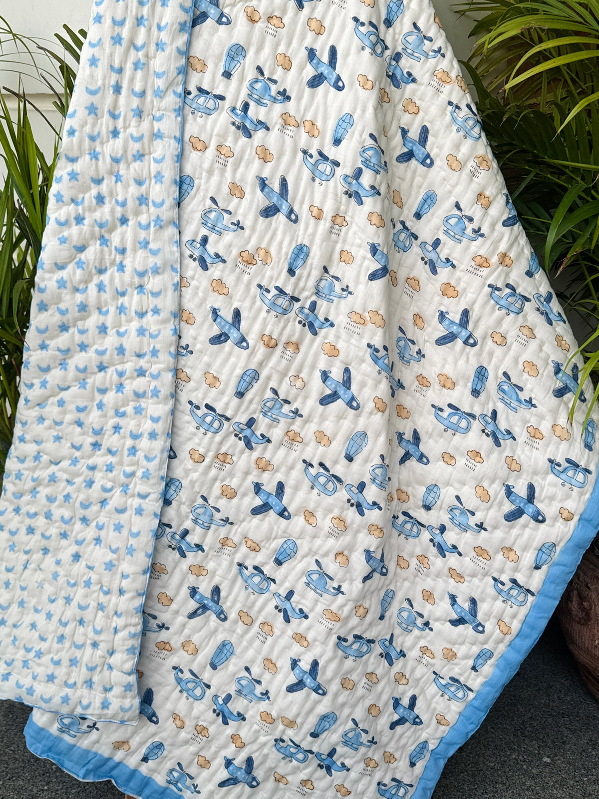 Blue Airplane & Helicopter Layered Kids Quilt