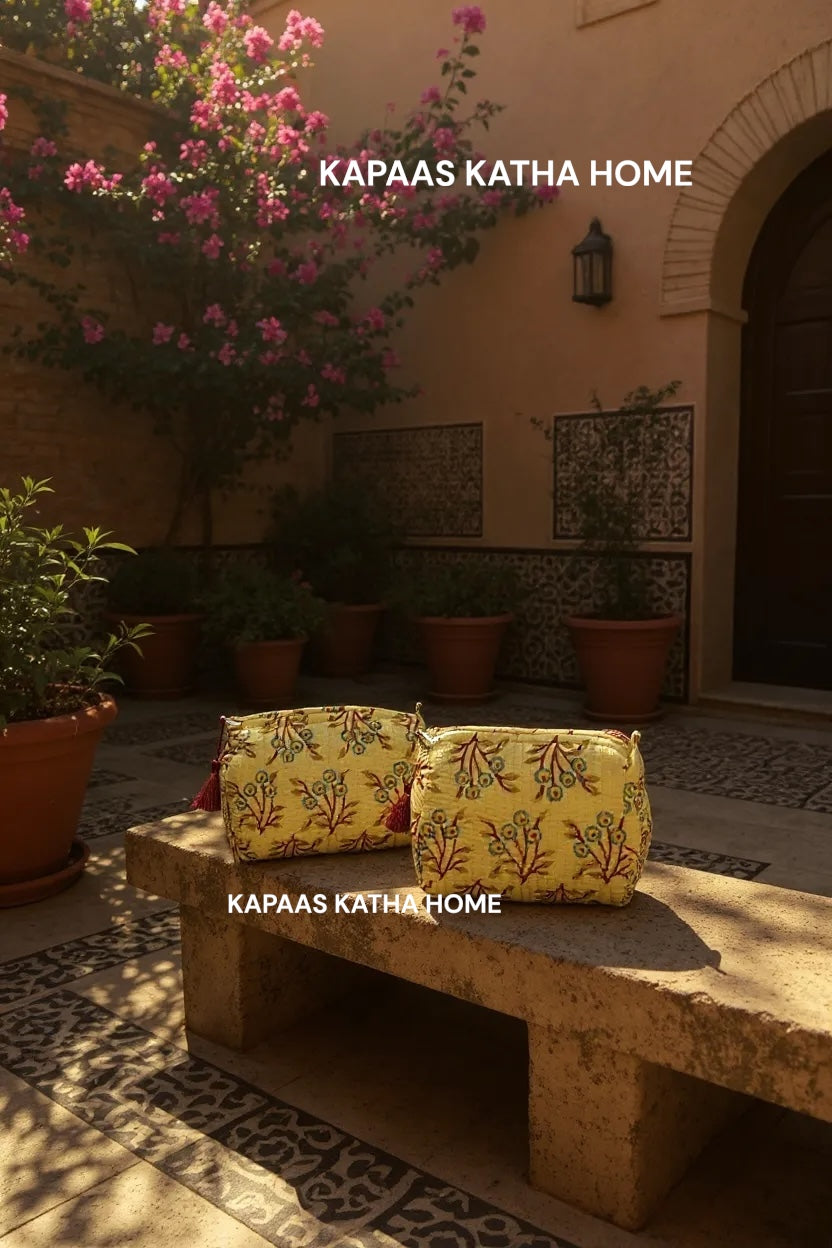 Brown Floral Set of 2 Pouches (medium and small)