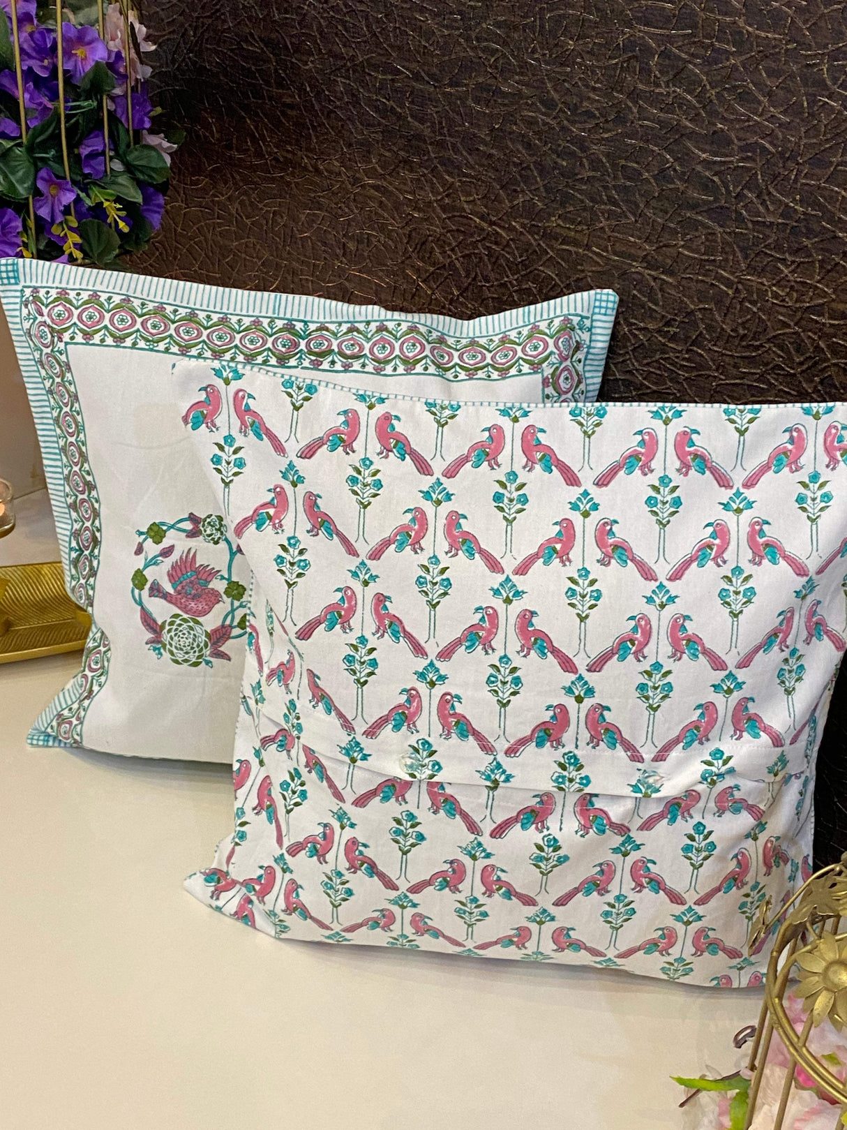 Pair of Handblock Printed Cushion Covers- 16*16 inches