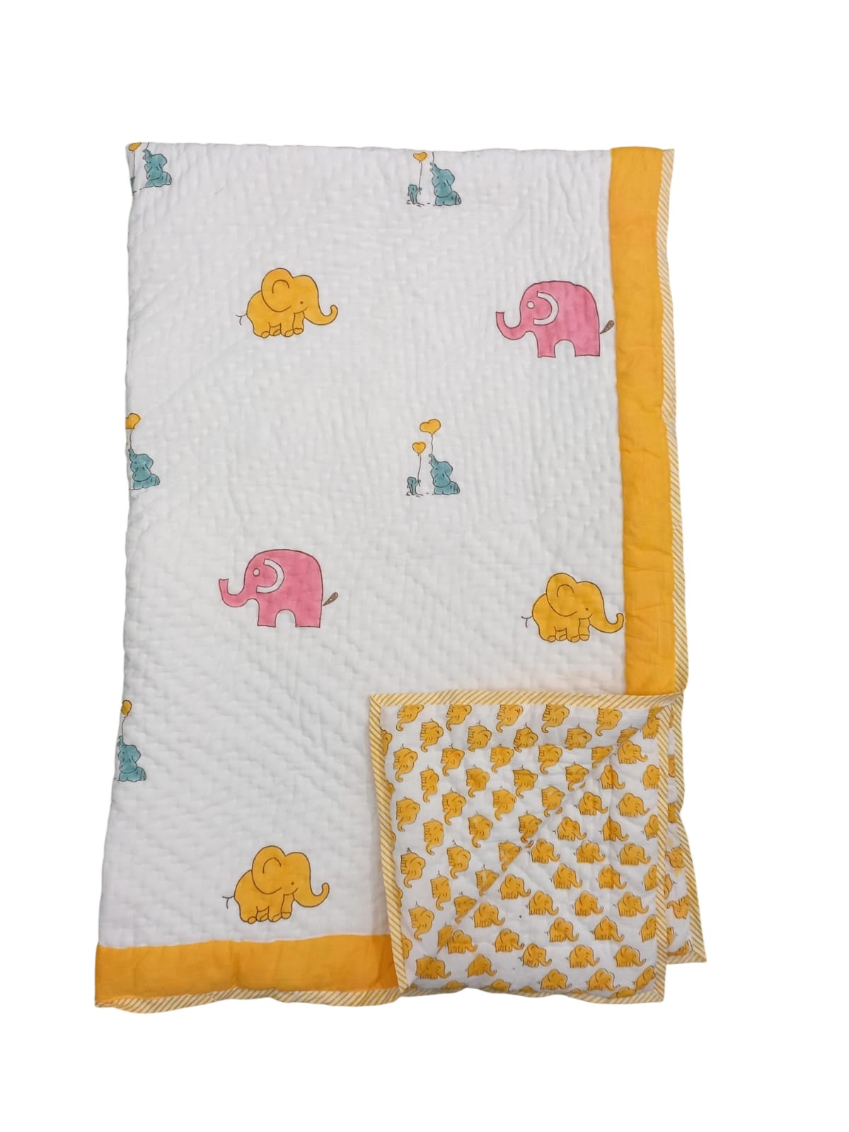 Elephant HandBlock Printed Mulmul Reversible Quilt