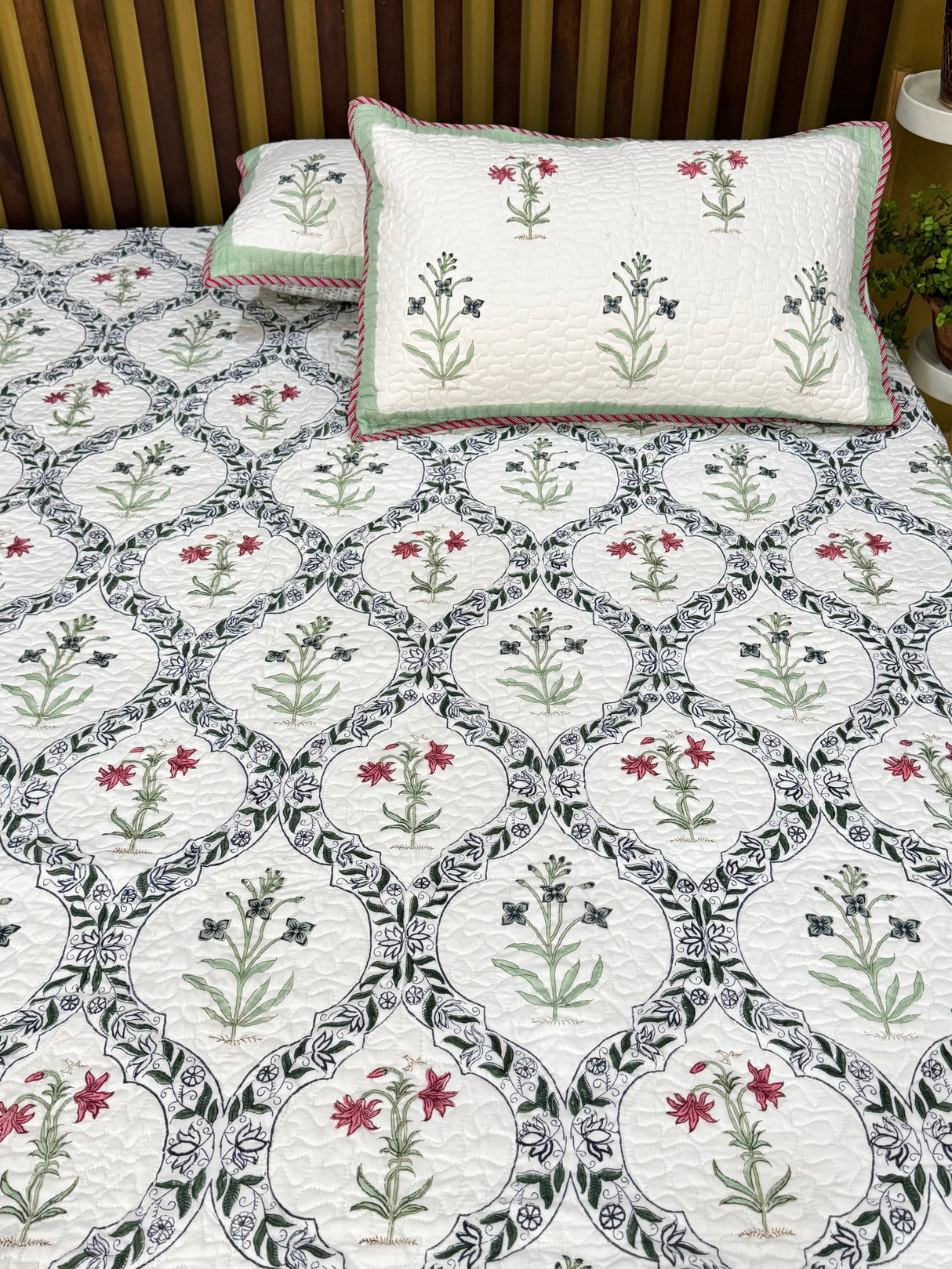 Double Size Quilted Blockprint REVERSIBLE Mulmul Bedcover (90*108 inches)