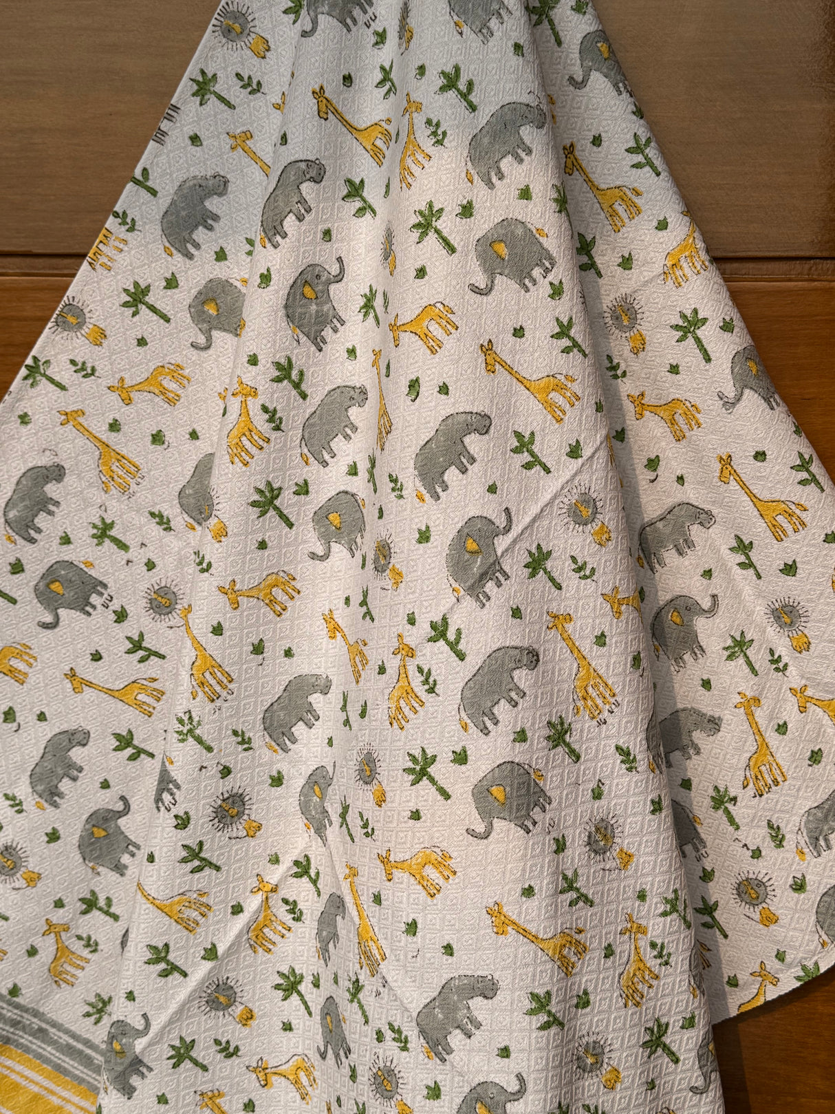 Elephants Giraffe Blockprint Kids Towel – Cotton Jacquard Weave