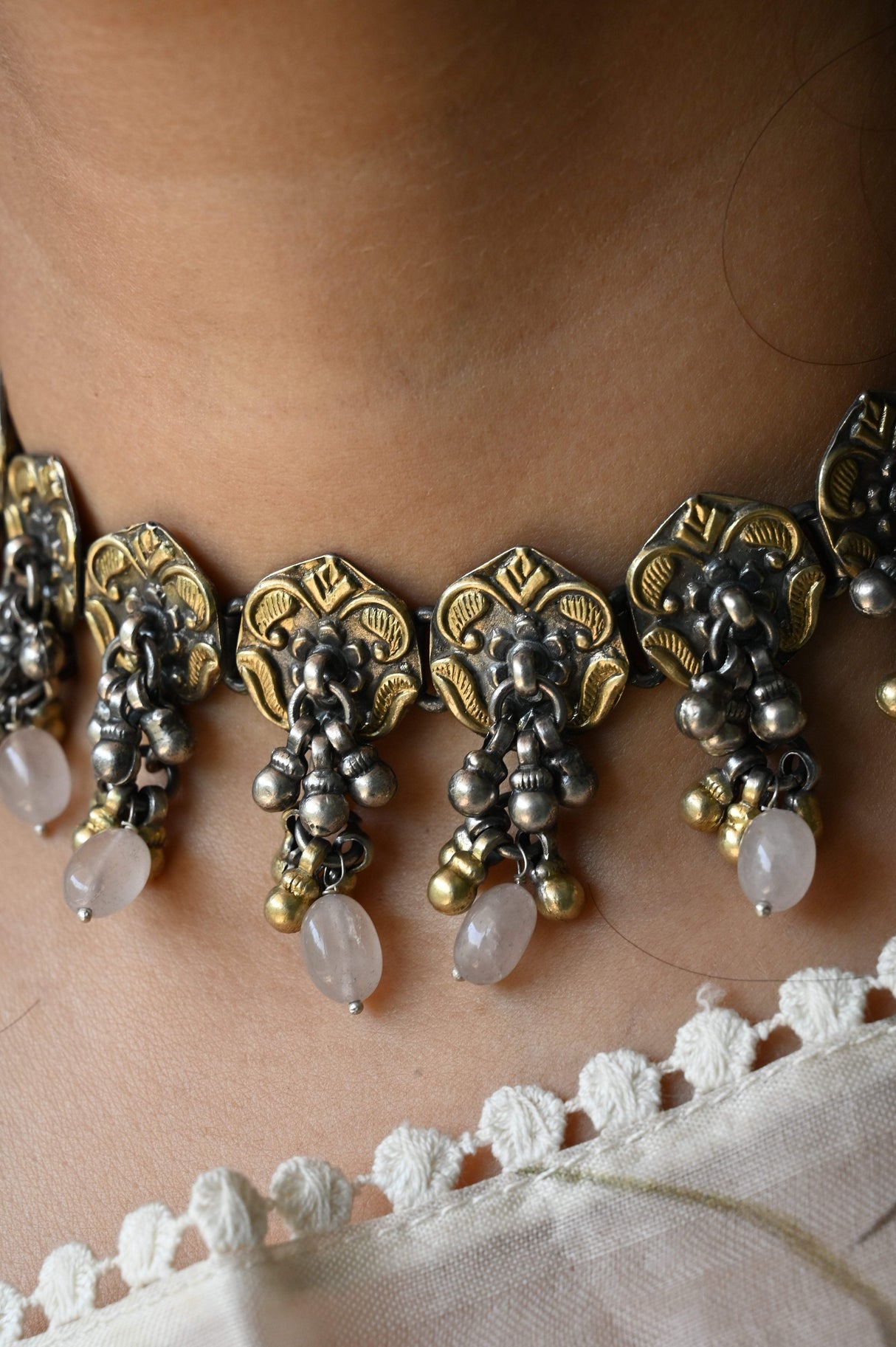 Handcrafted using 92.5 Silver Two Tone Choker