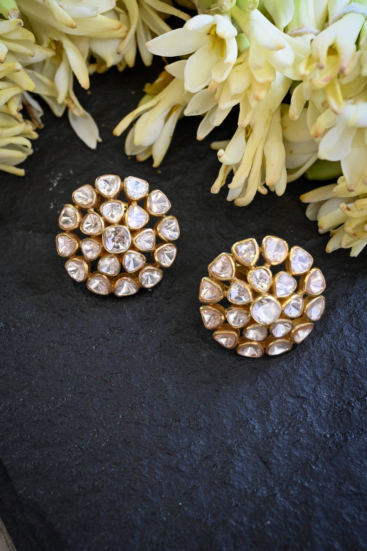 Timeless Handcrafted 92.5 Silver Moissanite Polki Earrings