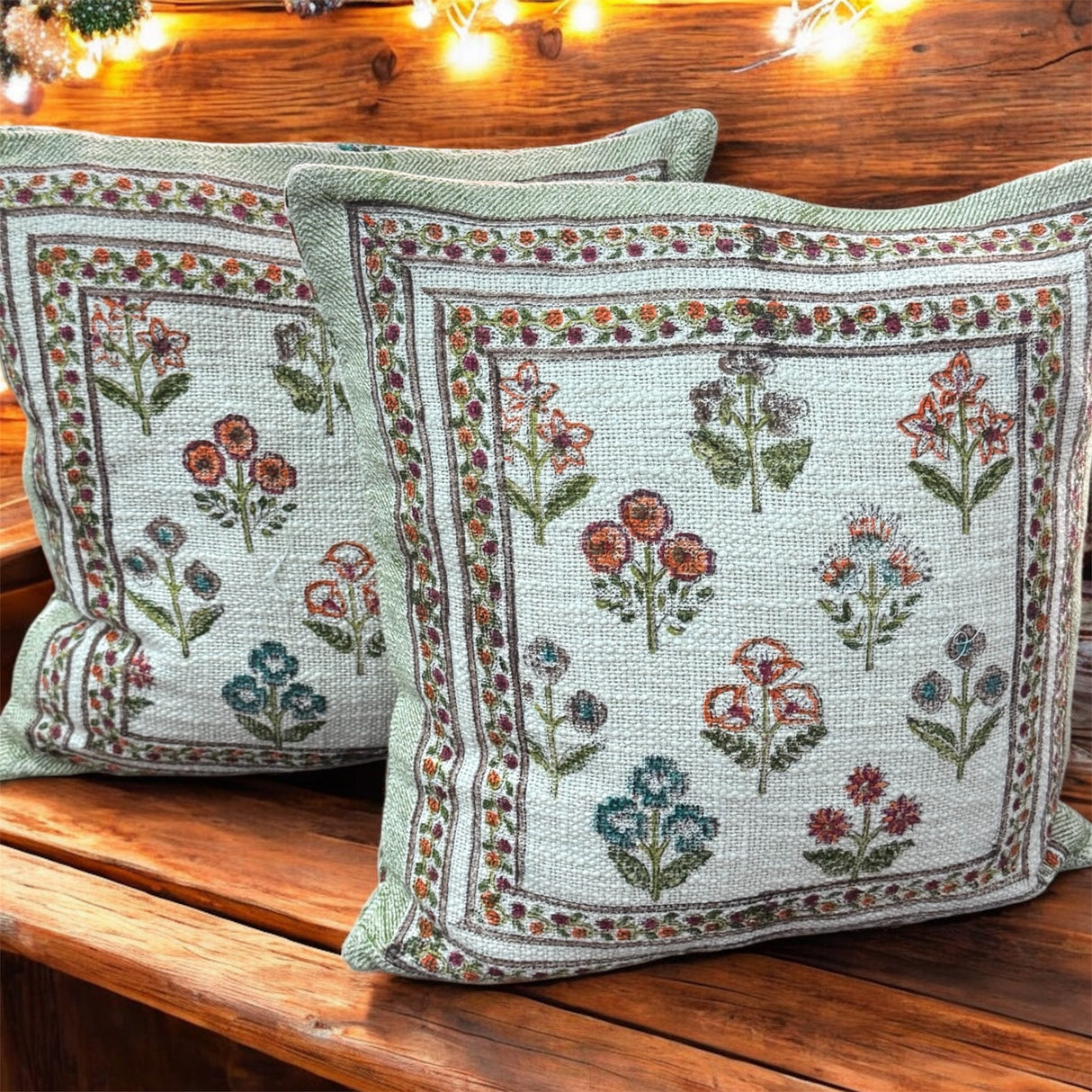 Pair of Handblock Printed Cushion Covers- 16*16 inches