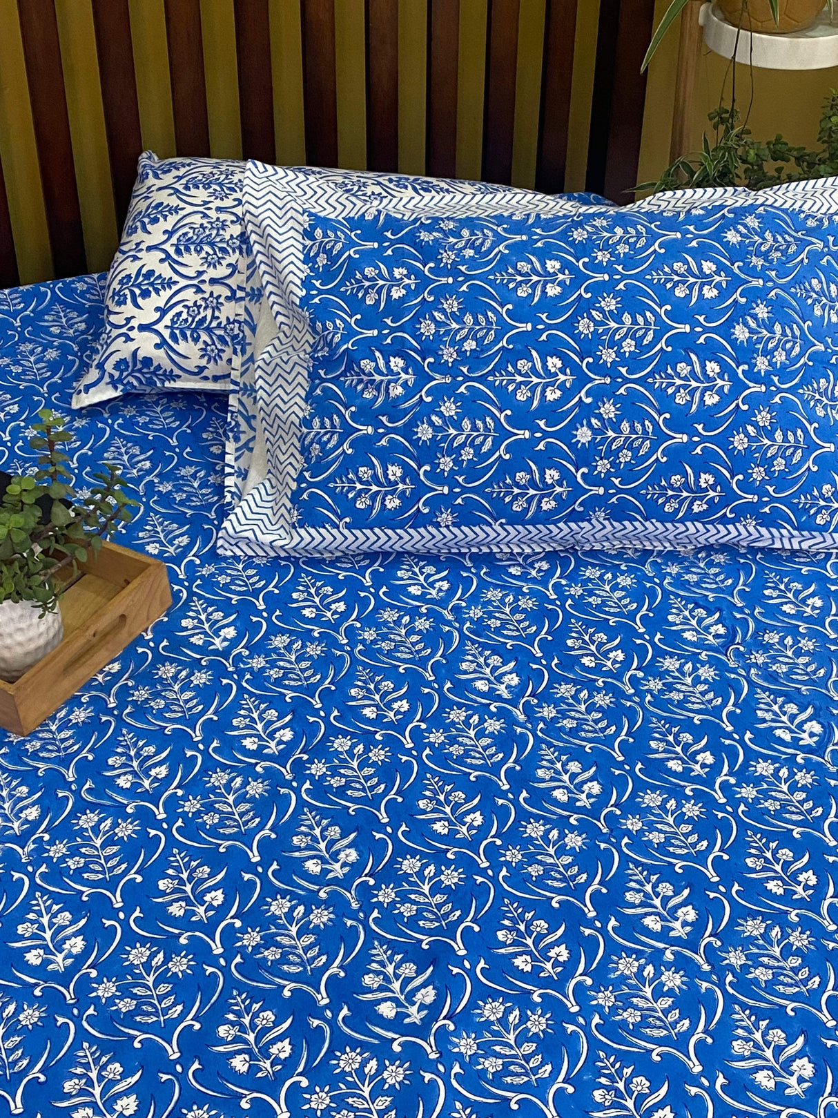 Blue Handblock Printed Bedsheet & Quilt Set