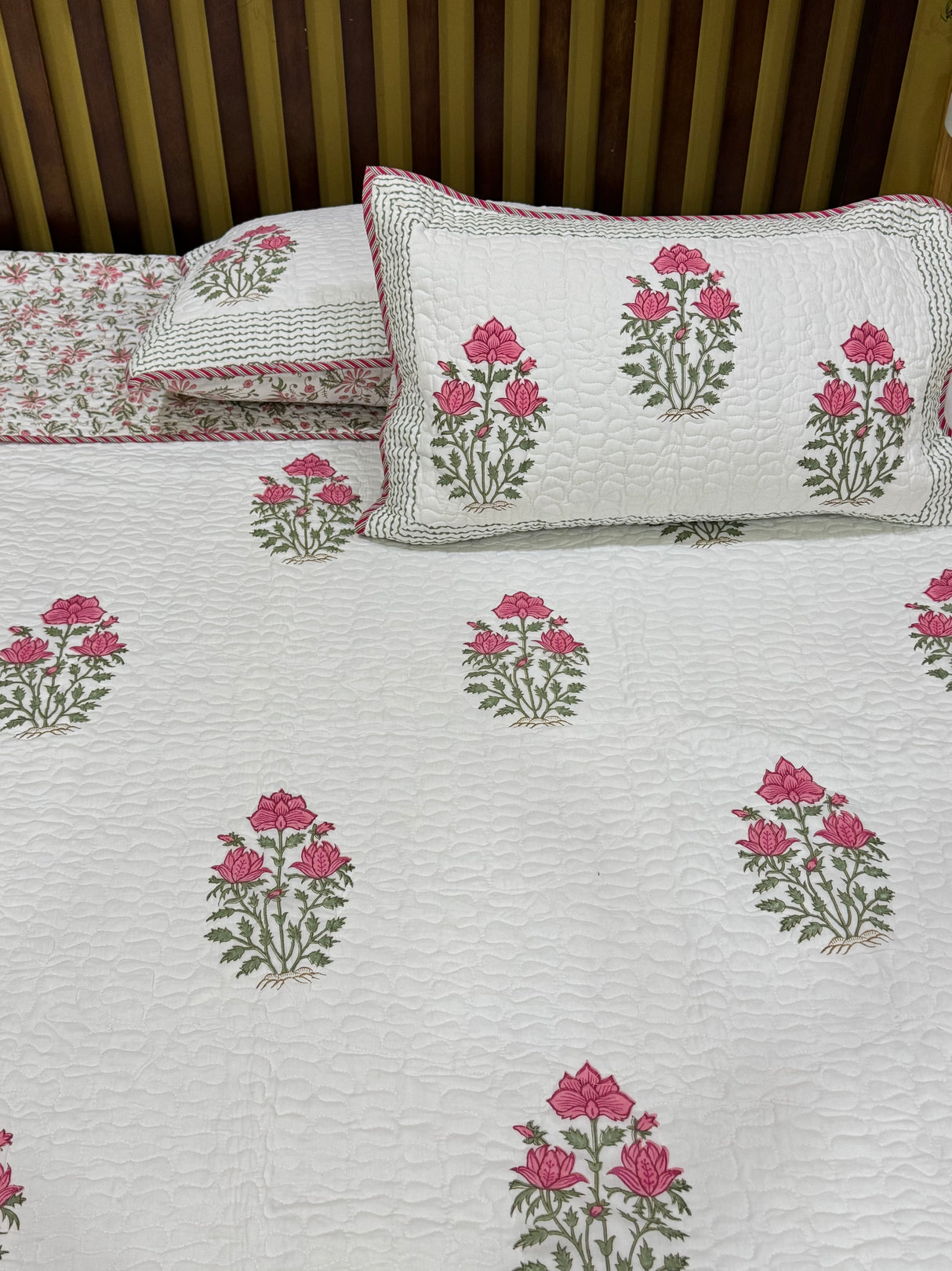 KING Size Quilted Blockprint REVERSIBLE Mulmul Bedcover (108*108 inches)