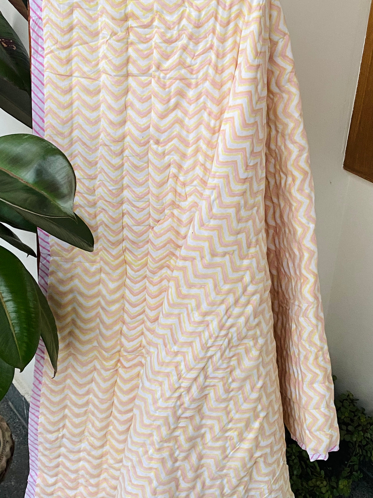 Flowers and Rabbit Blockprint Kids Quilt