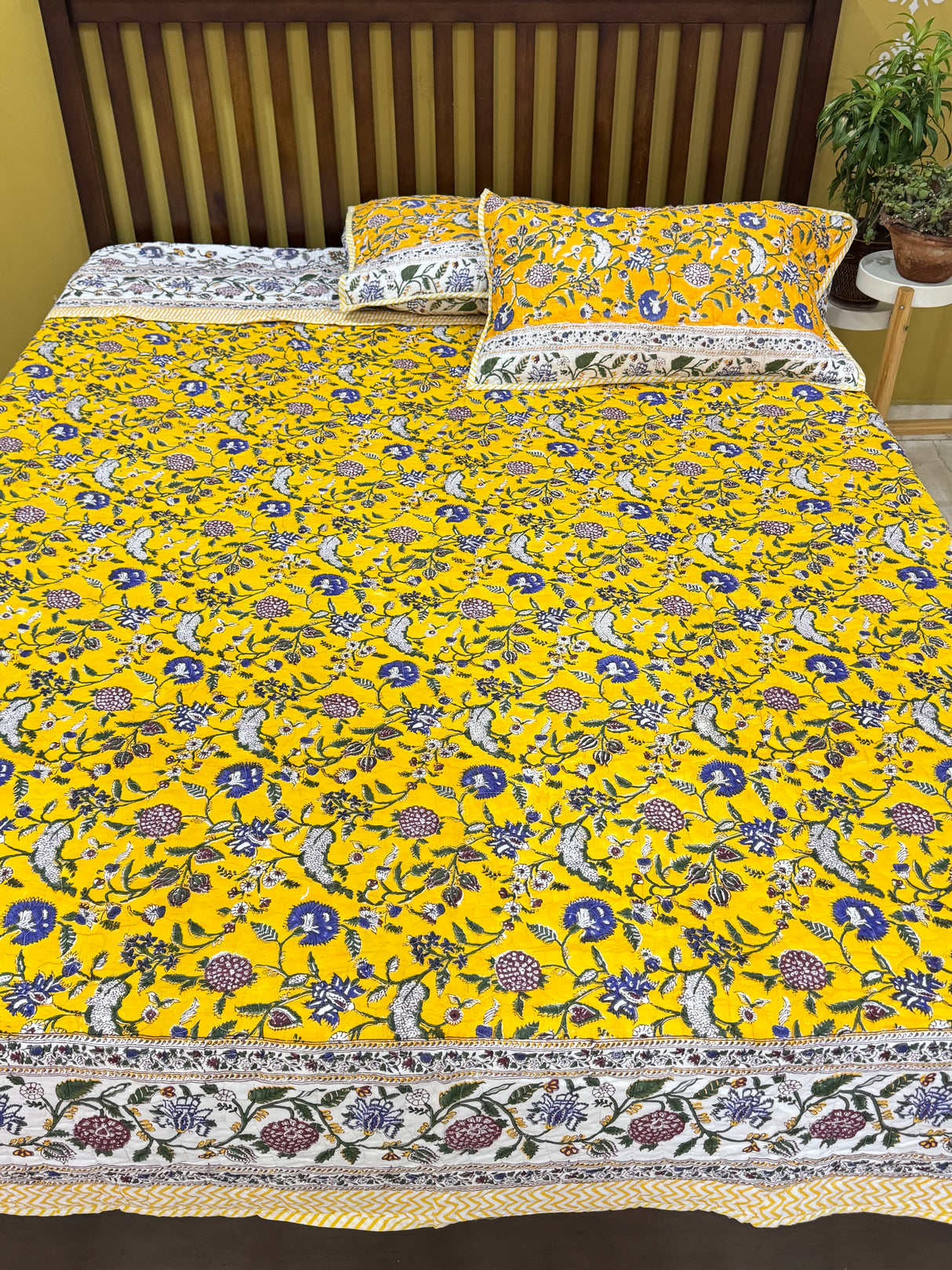 KING Size Quilted Blockprint REVERSIBLE Mulmul Bedcover (108*108 inches)