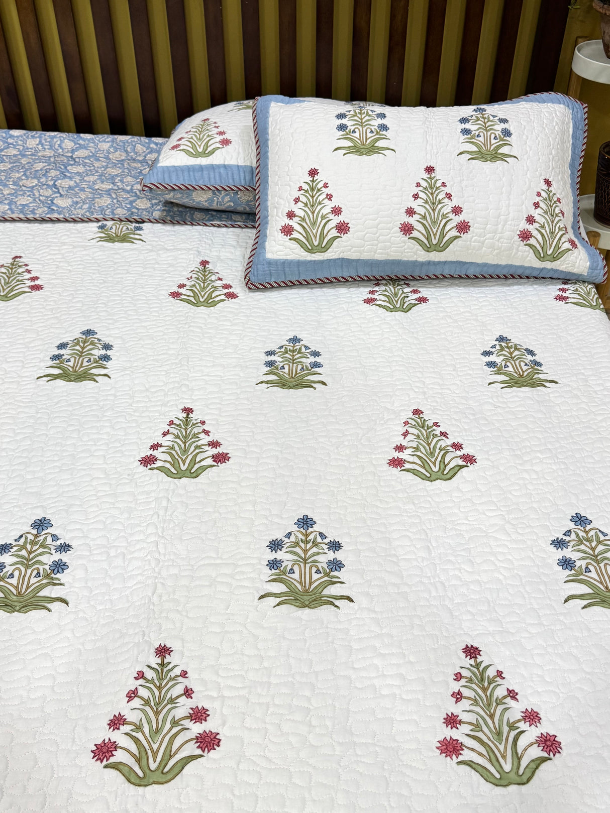KING Size Quilted Blockprint REVERSIBLE Mulmul Bedcover (108*108 inches)