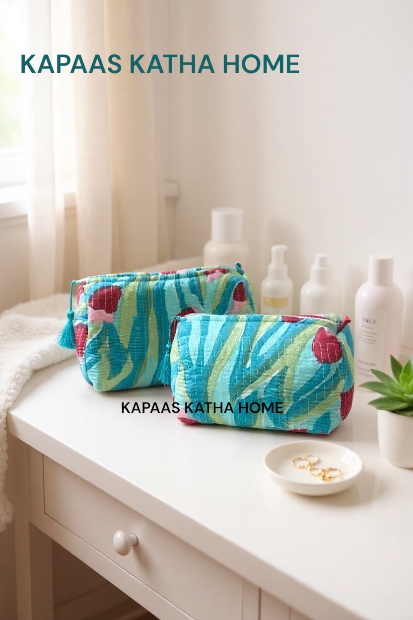 Green Tulips Set of 2 Pouches (medium and small)