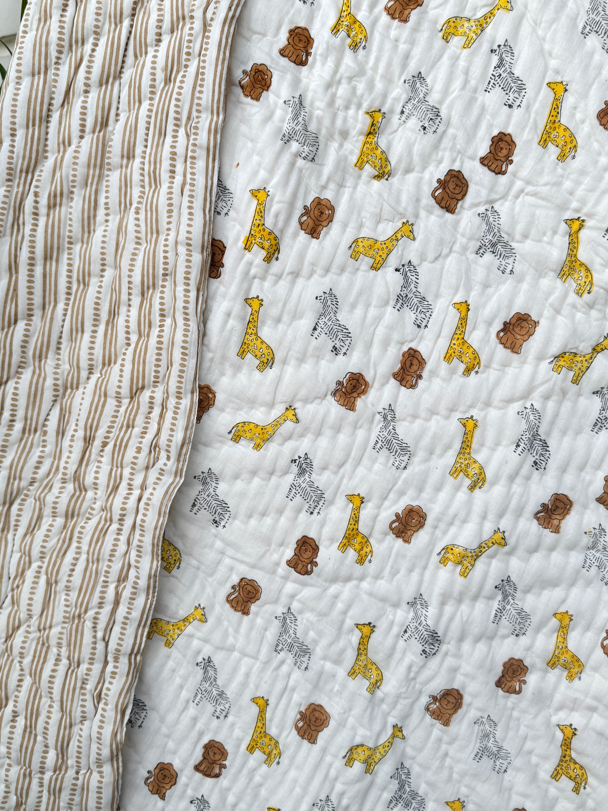 Yellow Giraffe & Lion – Layered Kids Quilt Blanket