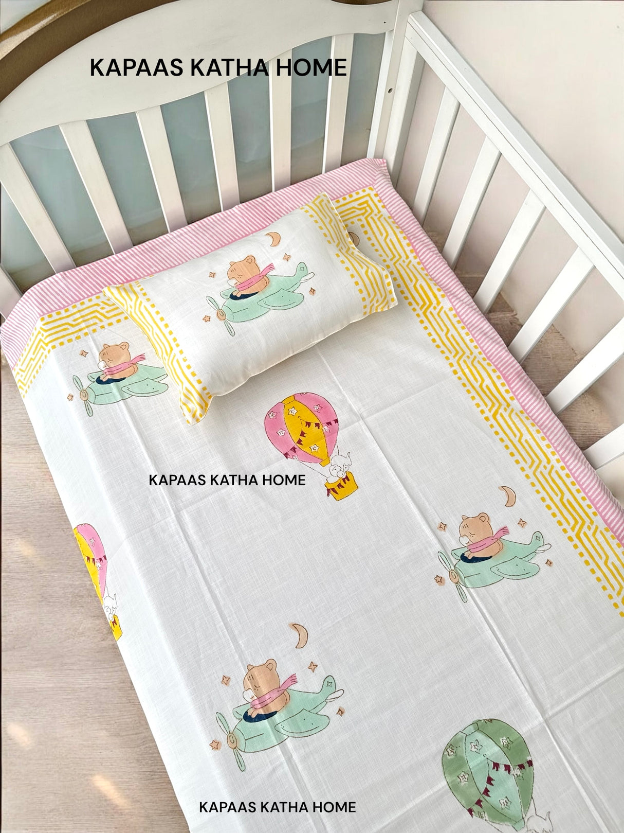Hot Air Balloon- Baby Cot Bedding (cot sheet, quilt, pillow, bolsters)