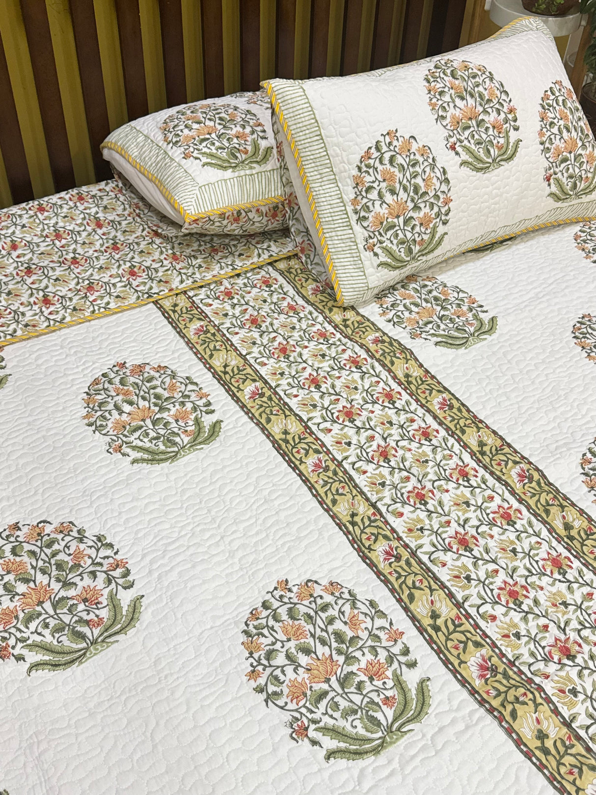 Double Size Quilted Blockprint REVERSIBLE Mulmul Bedcover (90*108 inches)