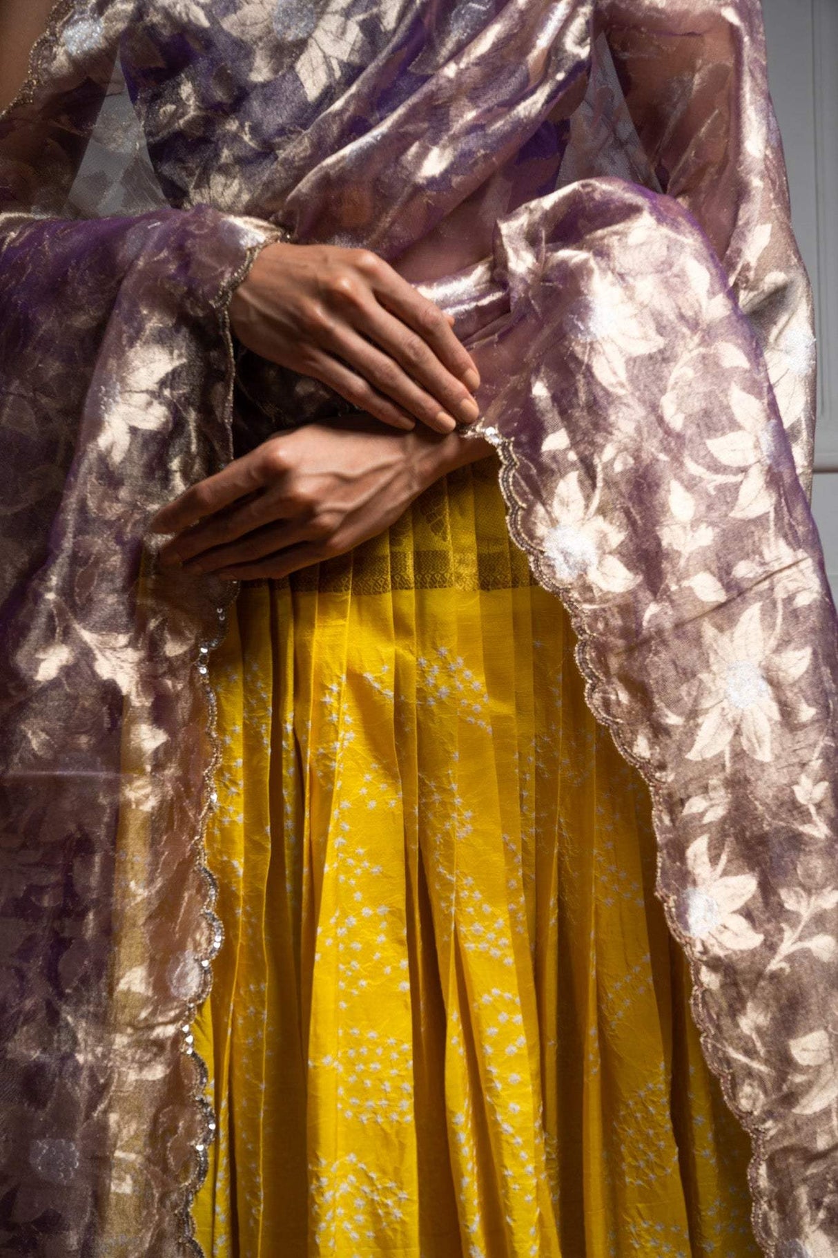 Pure Handloom Kanjeevaram Silk Bandhani Lehenga With Tissue Dupatta