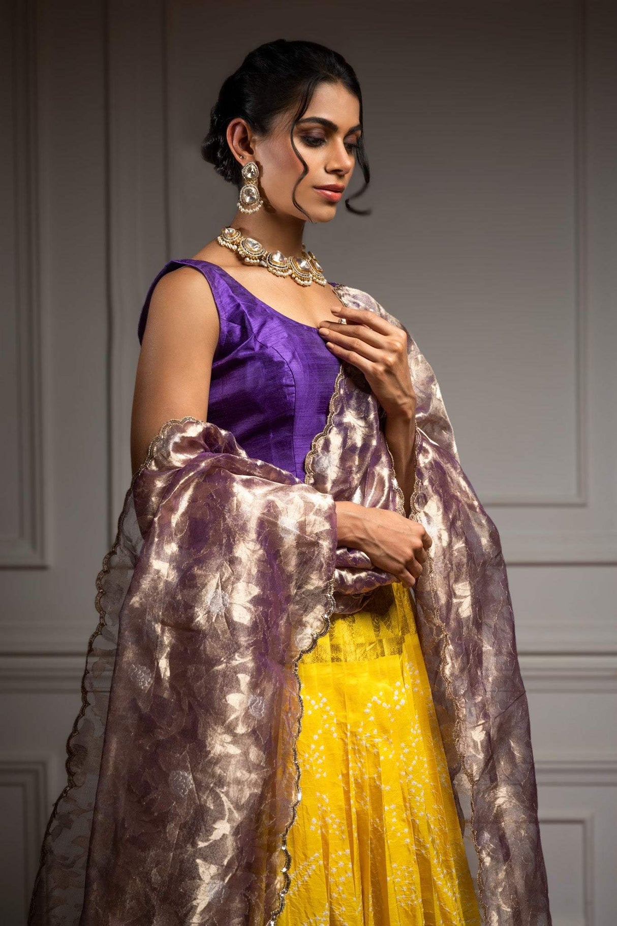 Pure Handloom Kanjeevaram Silk Bandhani Lehenga With Tissue Dupatta